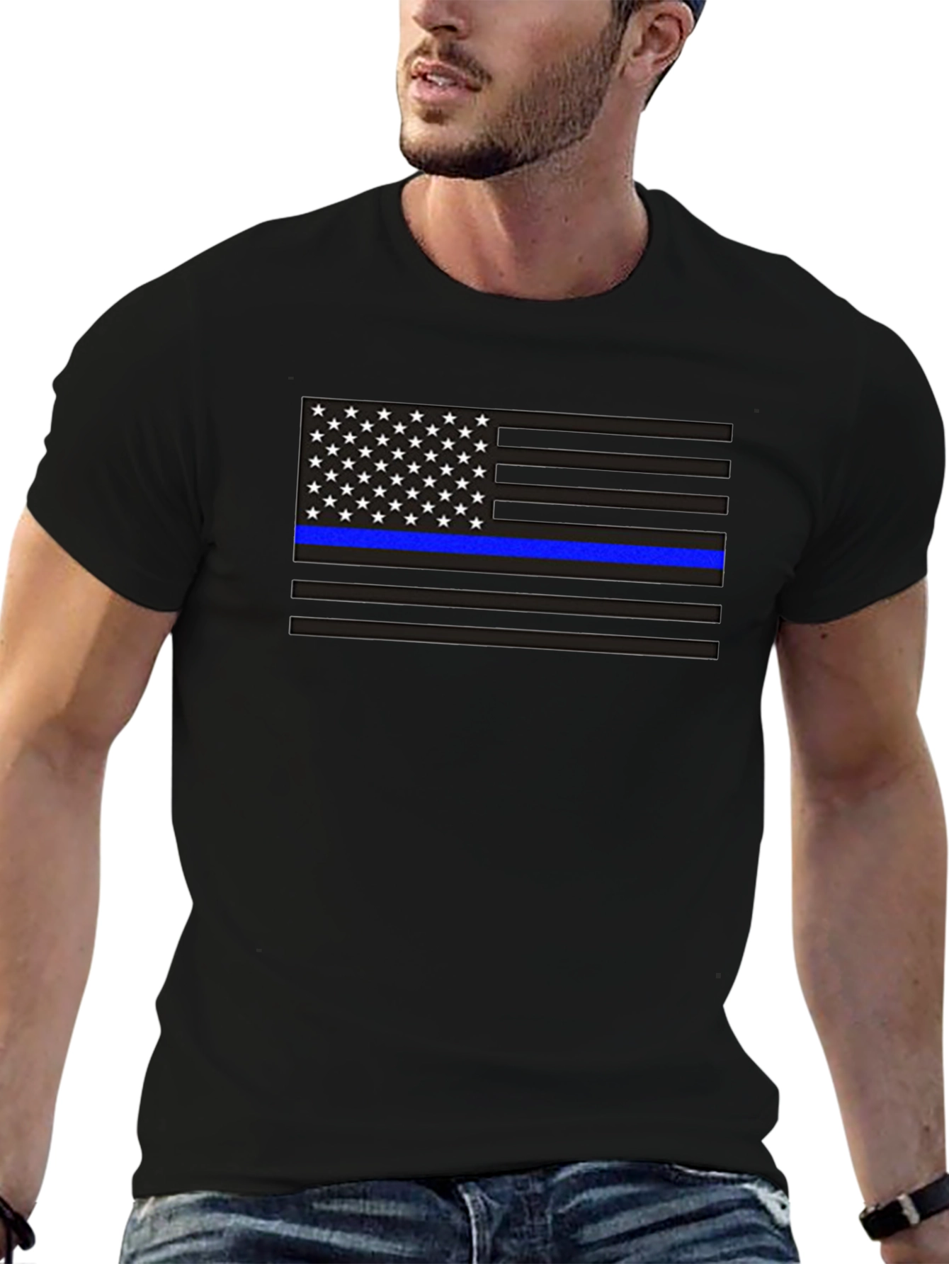 Thin Blue Line American Flag T-Shirt