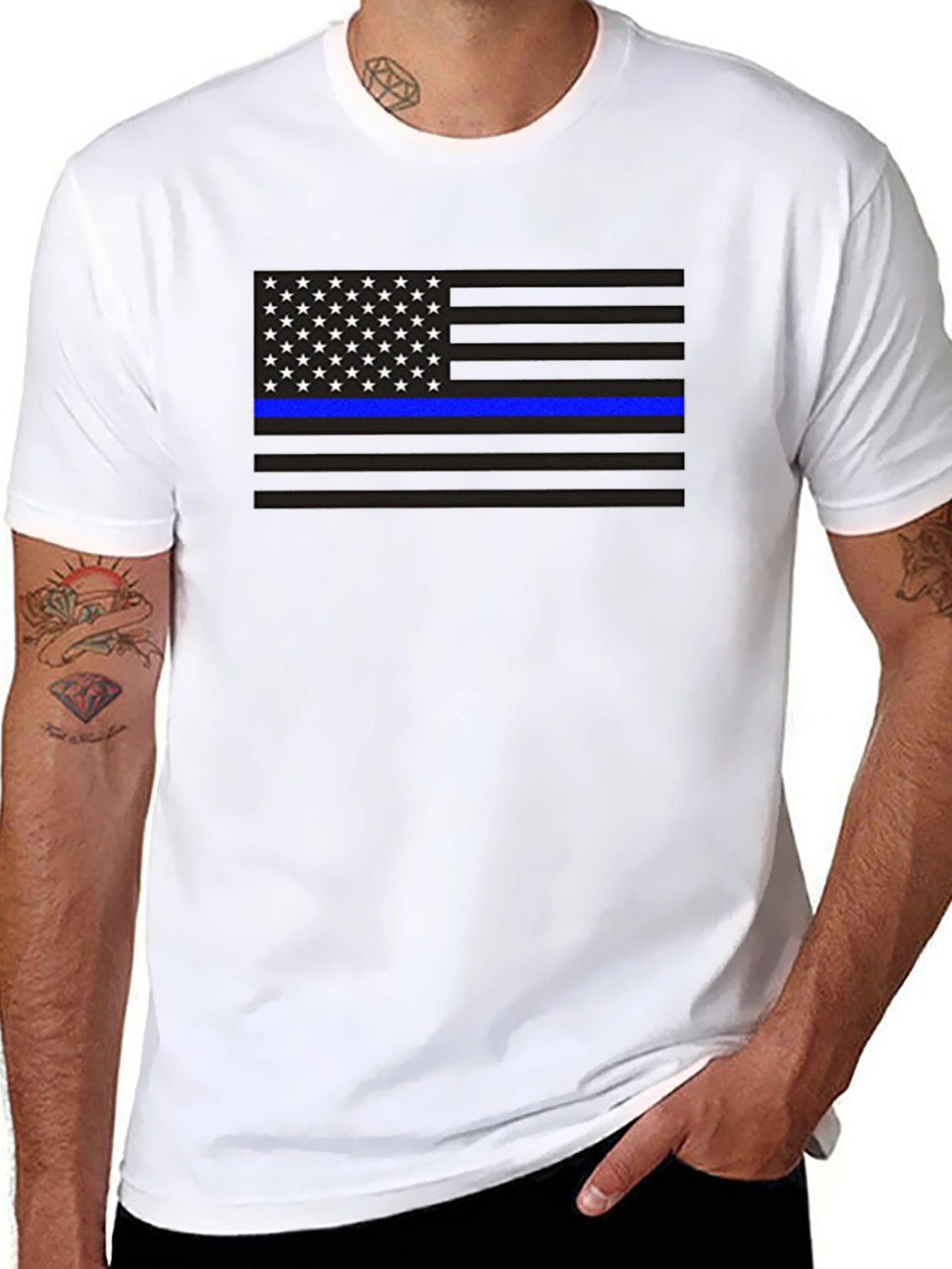Thin Blue Line American Flag T-Shirt