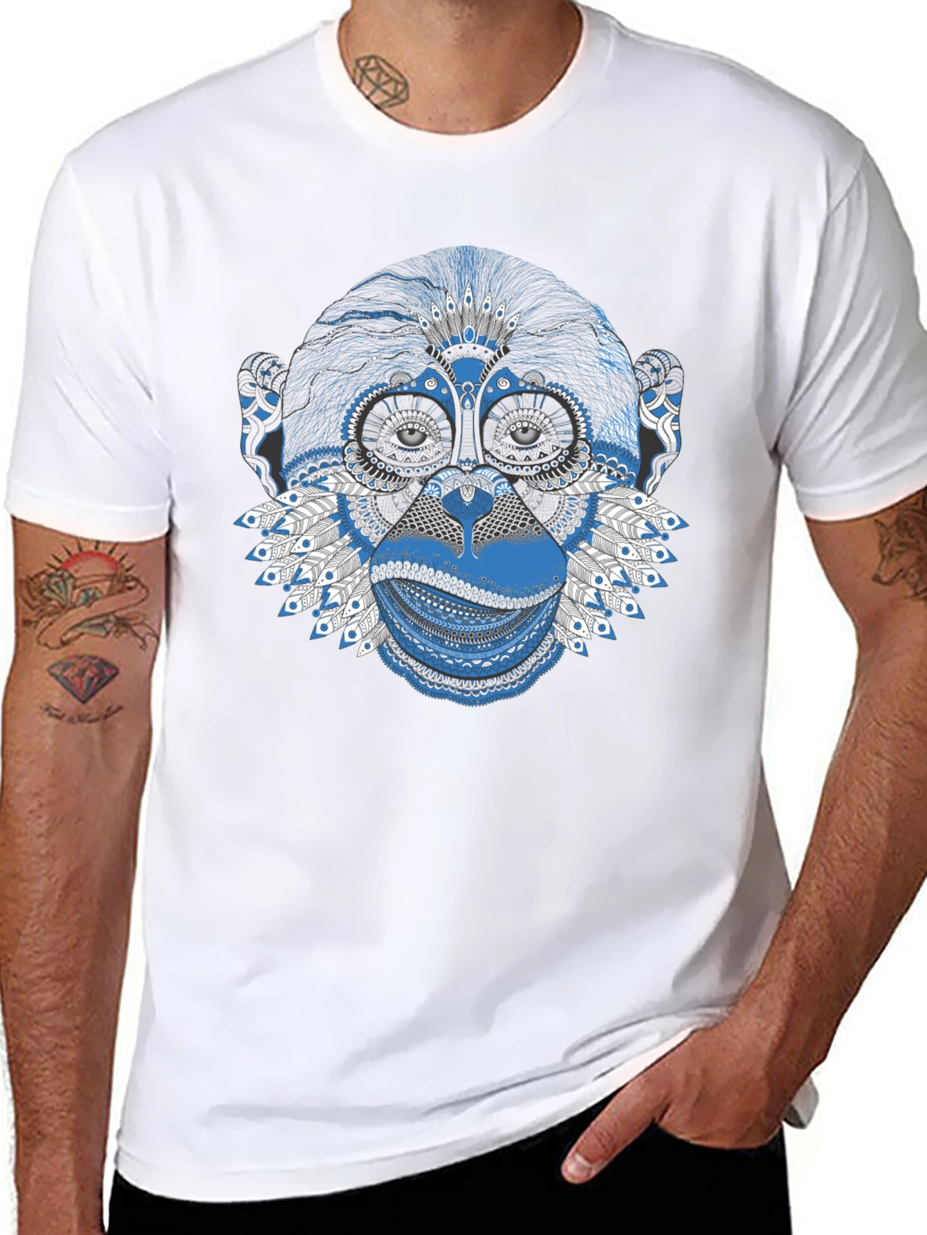 Abstract Monkey Graphic Tee - Stylish Mens Black T-Shirt