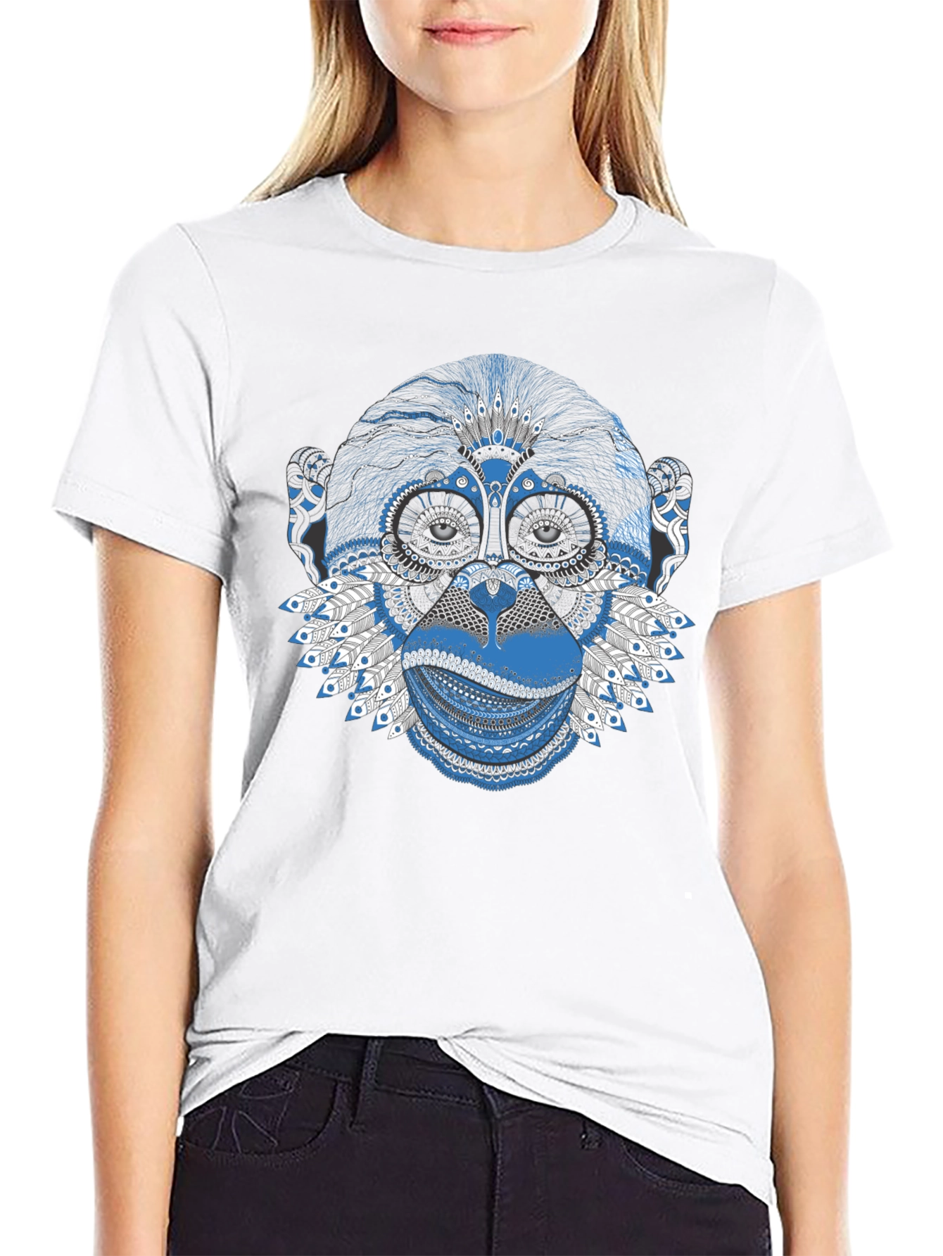 Abstract Monkey Graphic Tee - Stylish Mens Black T-Shirt