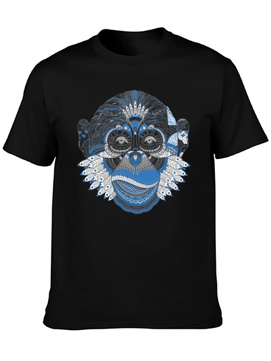 Abstract Monkey Graphic Tee - Stylish Mens Black T-Shirt