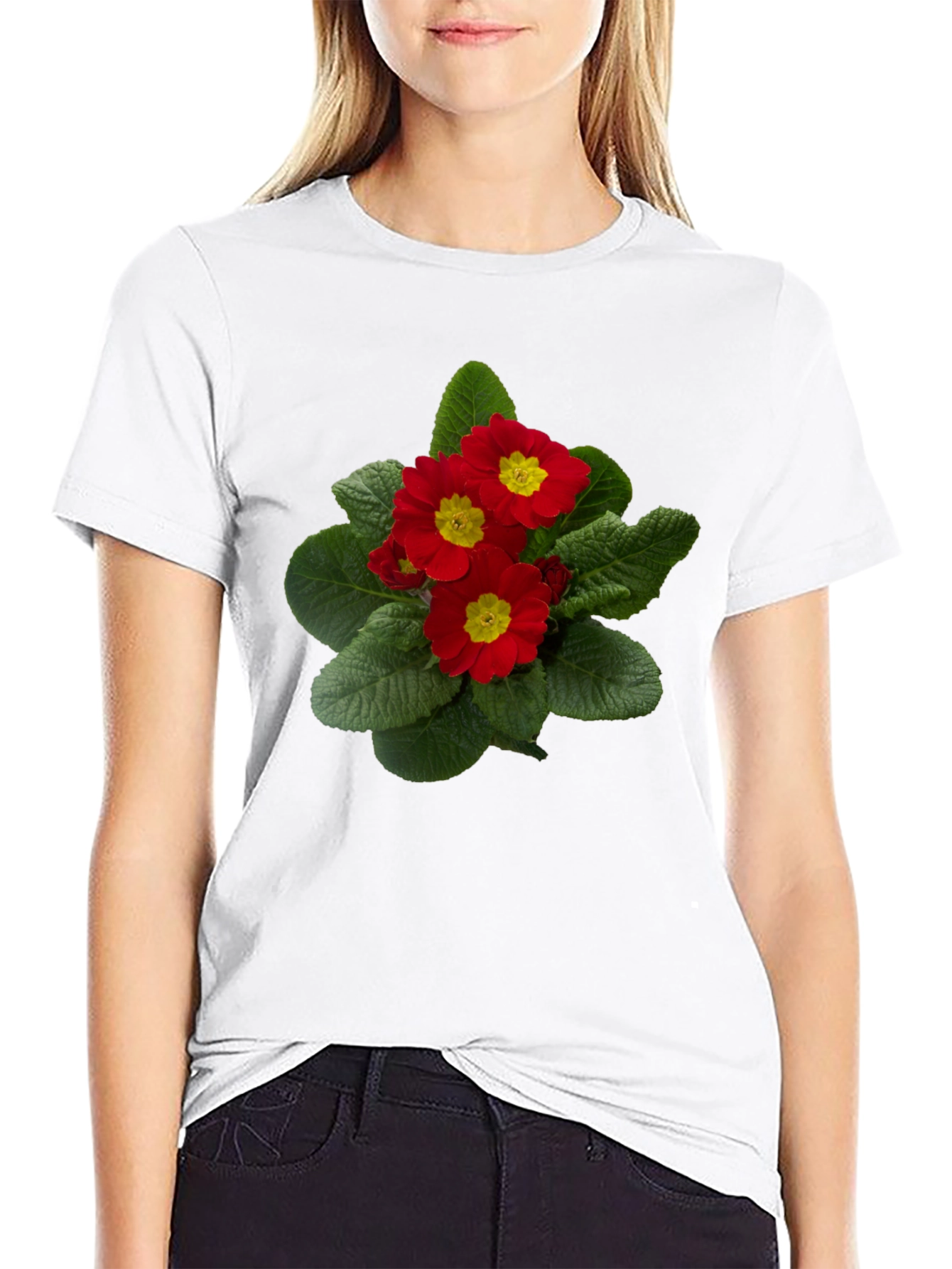 Floral Print T-Shirt - Red Primrose Design
