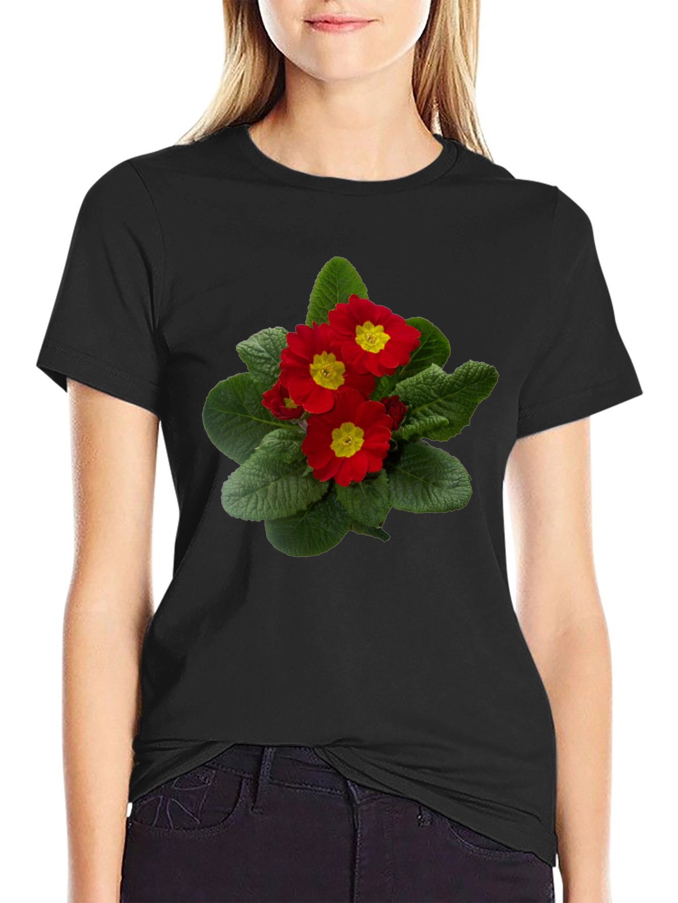 Floral Print T-Shirt - Red Primrose Design