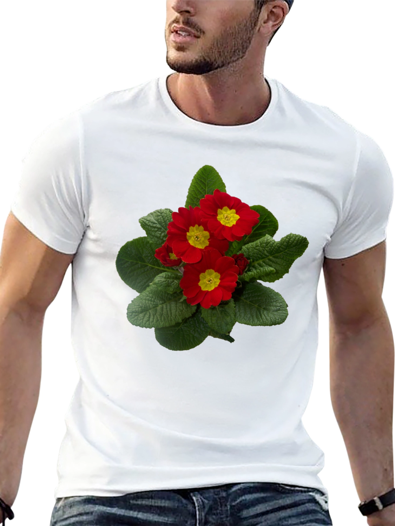 Floral Print T-Shirt - Red Primrose Design