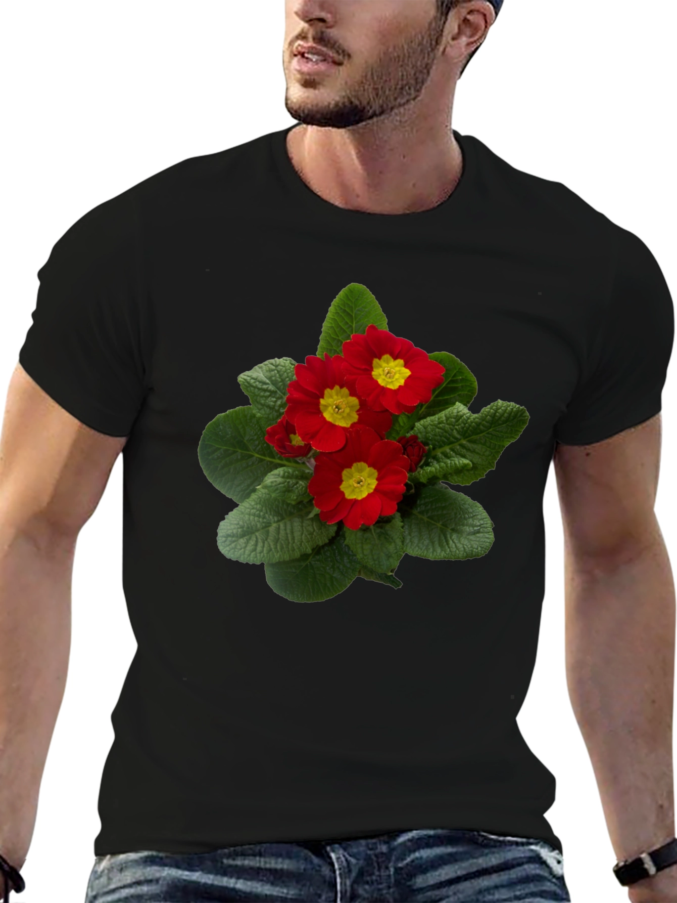 Floral Print T-Shirt - Red Primrose Design