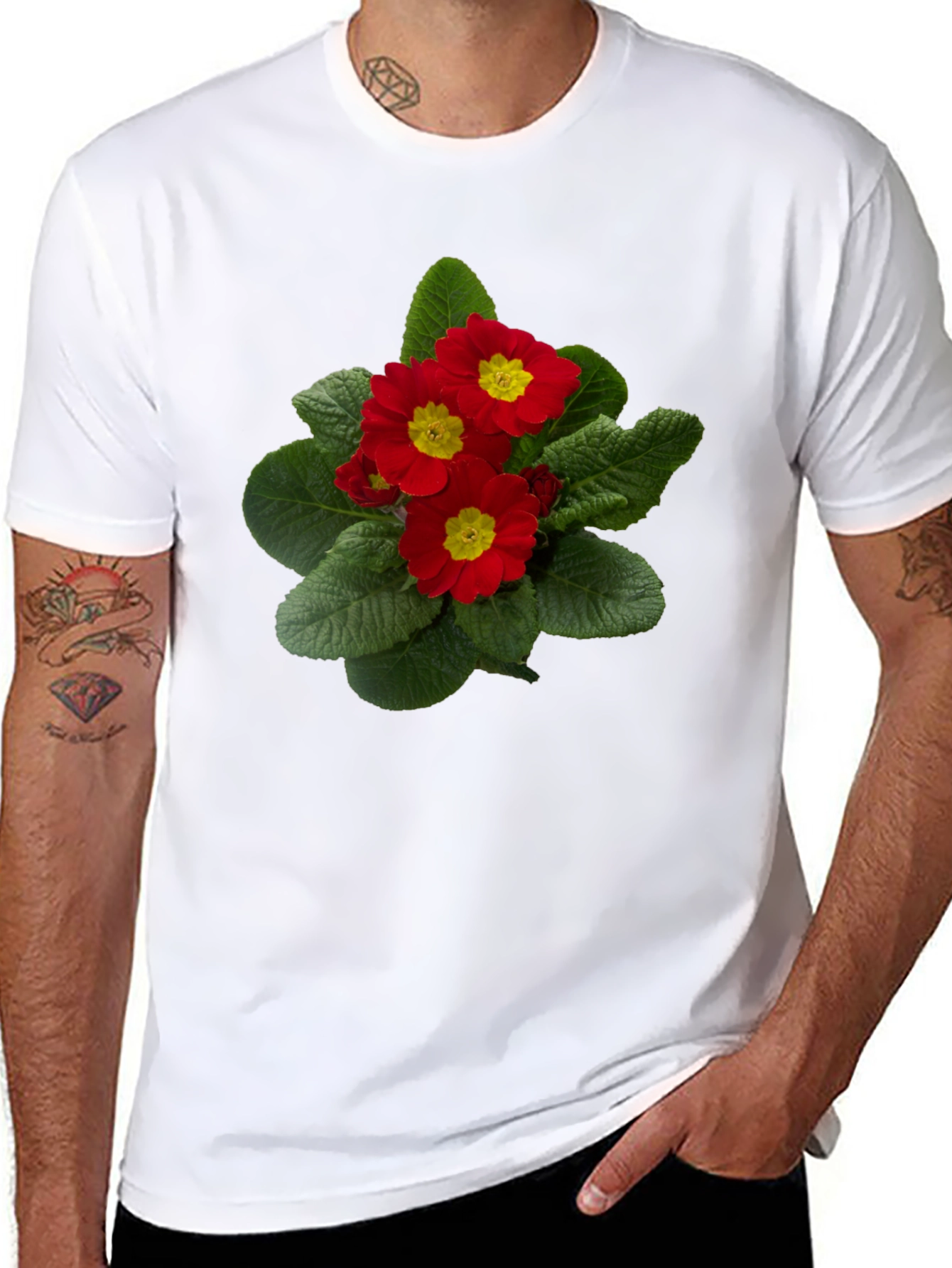 Floral Print T-Shirt - Red Primrose Design