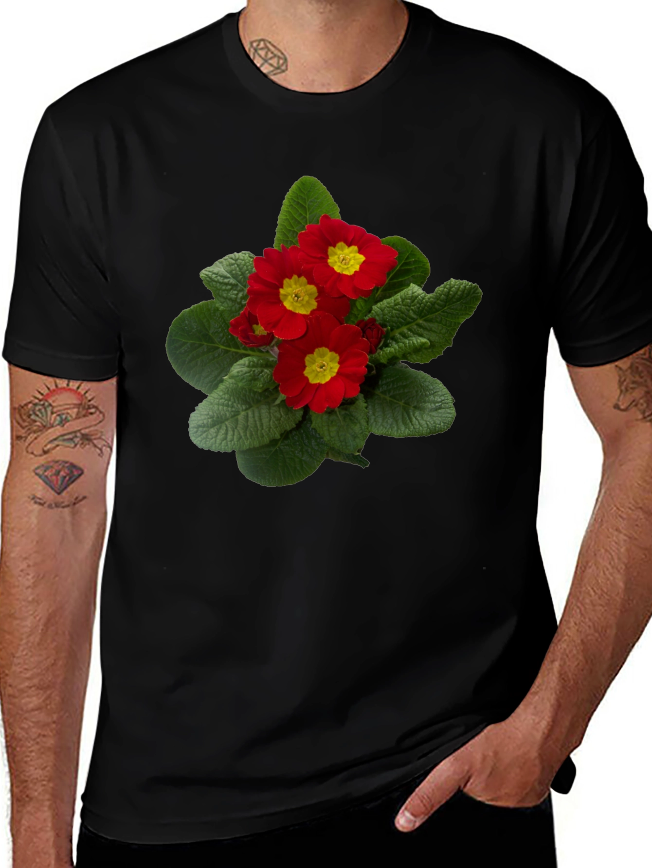Floral Print T-Shirt - Red Primrose Design