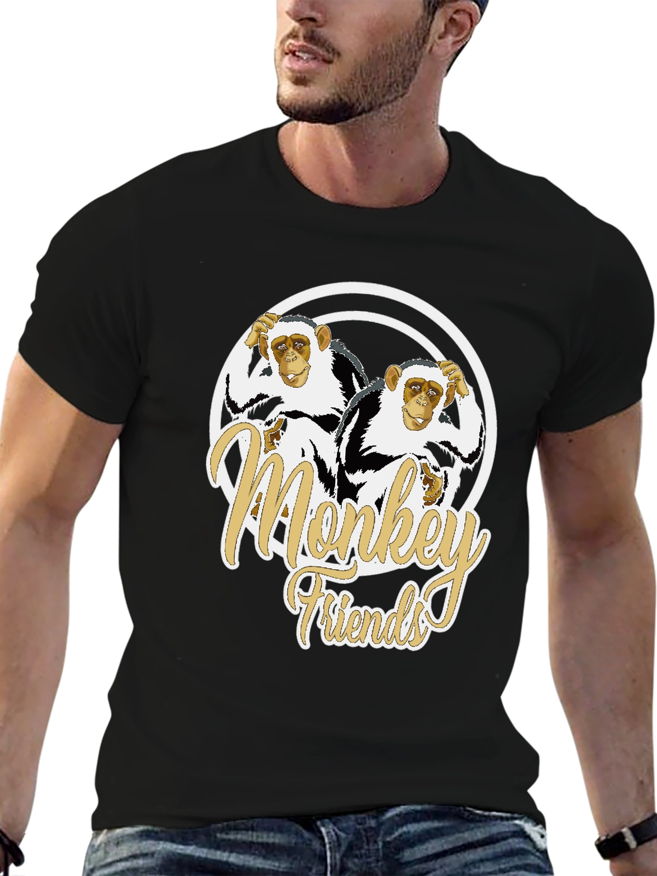 Monkey Friends Graphic T-Shirt - Black
