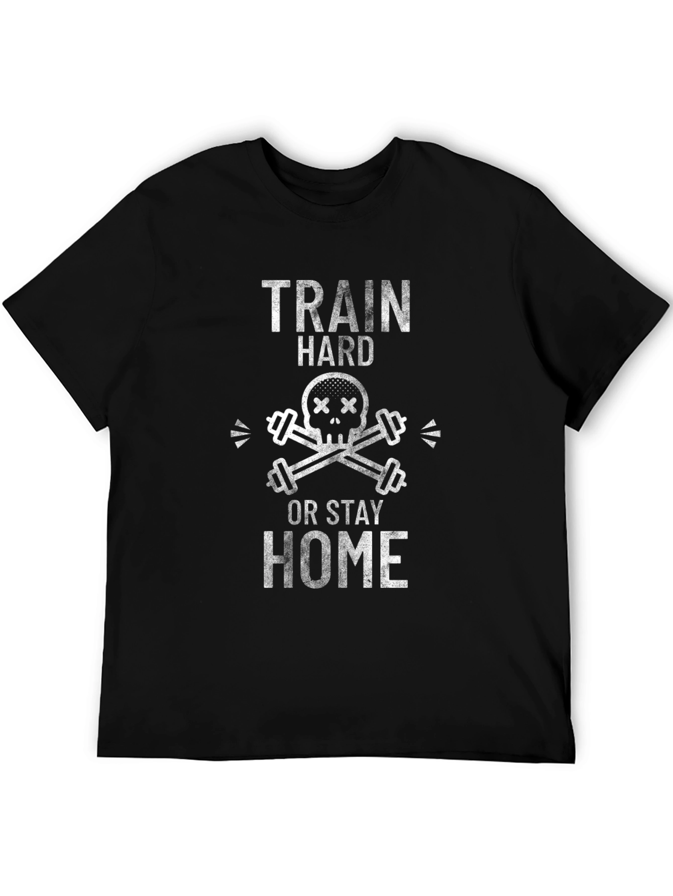 Train Hard Graphic Tee - Skull & Barbell Design