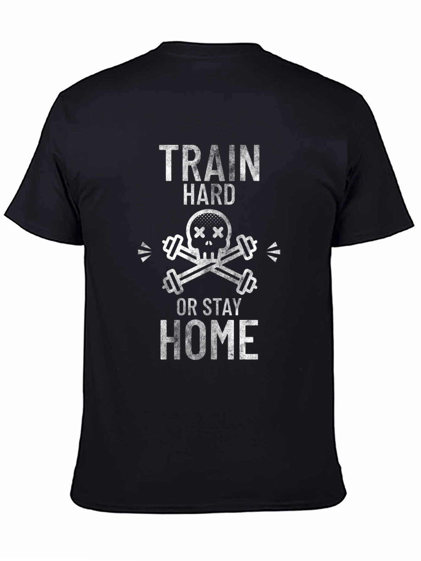 Train Hard Graphic Tee - Skull & Barbell Design