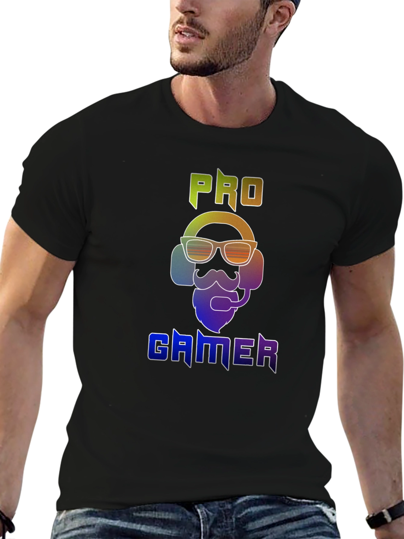 Pro Gamer T-Shirt - Gaming Headset & Beard Design