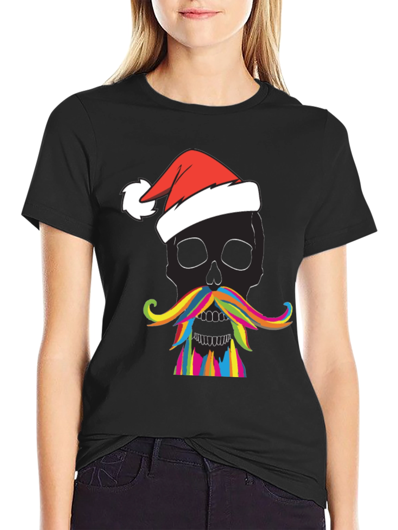 Skull with Santa Hat Mens Graphic Tee