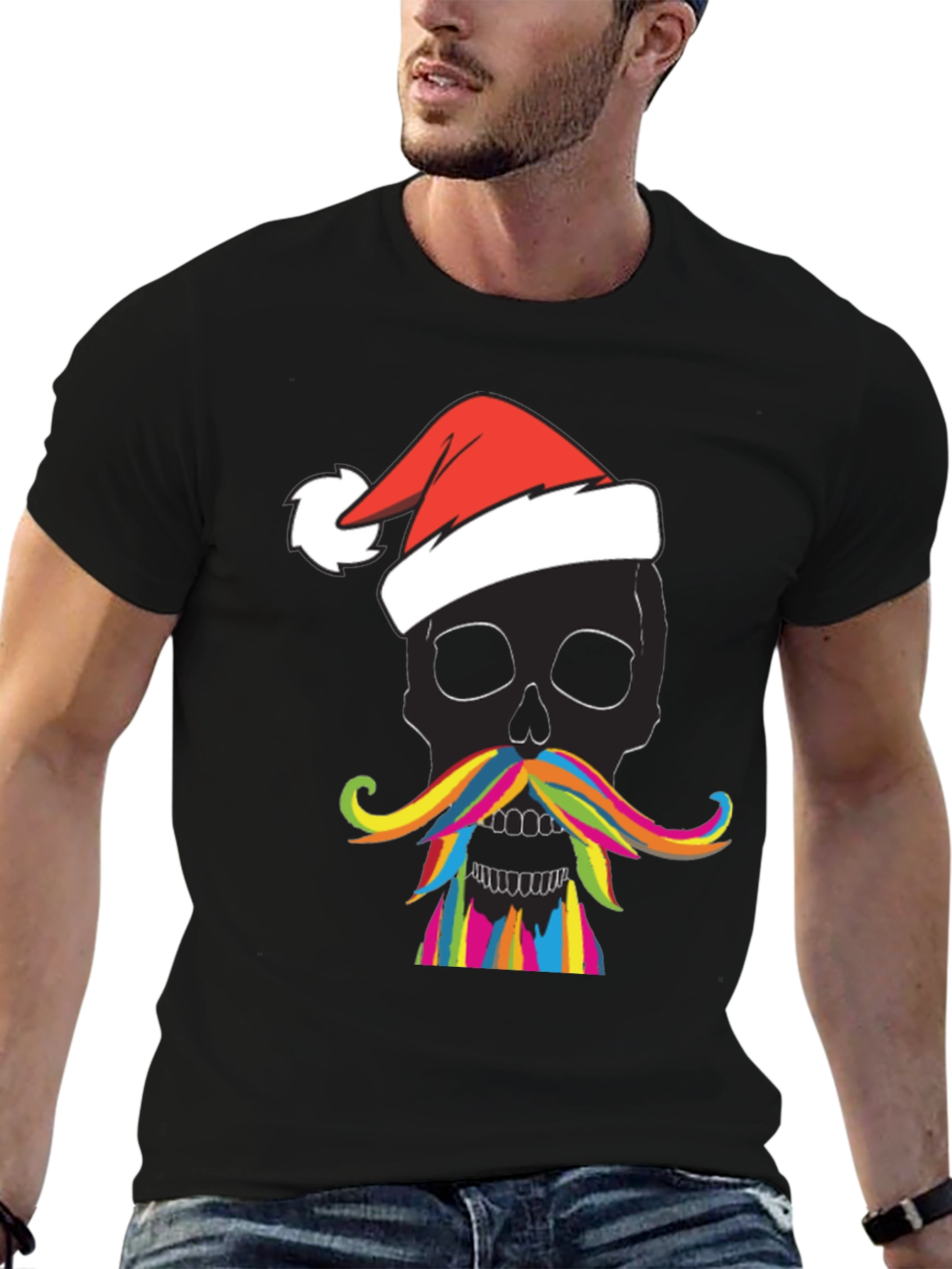 Skull with Santa Hat Mens Graphic Tee