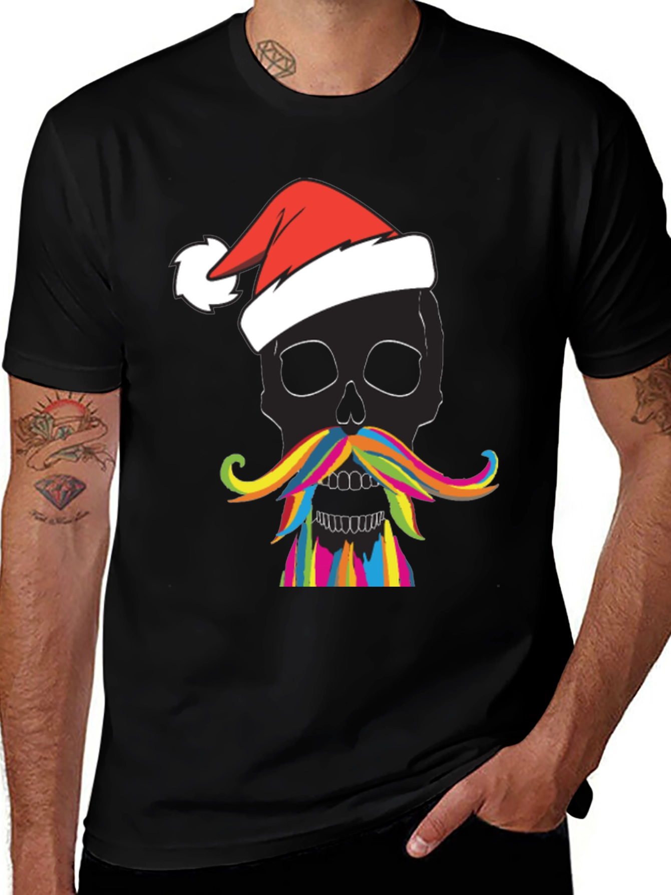 Skull with Santa Hat Mens Graphic Tee