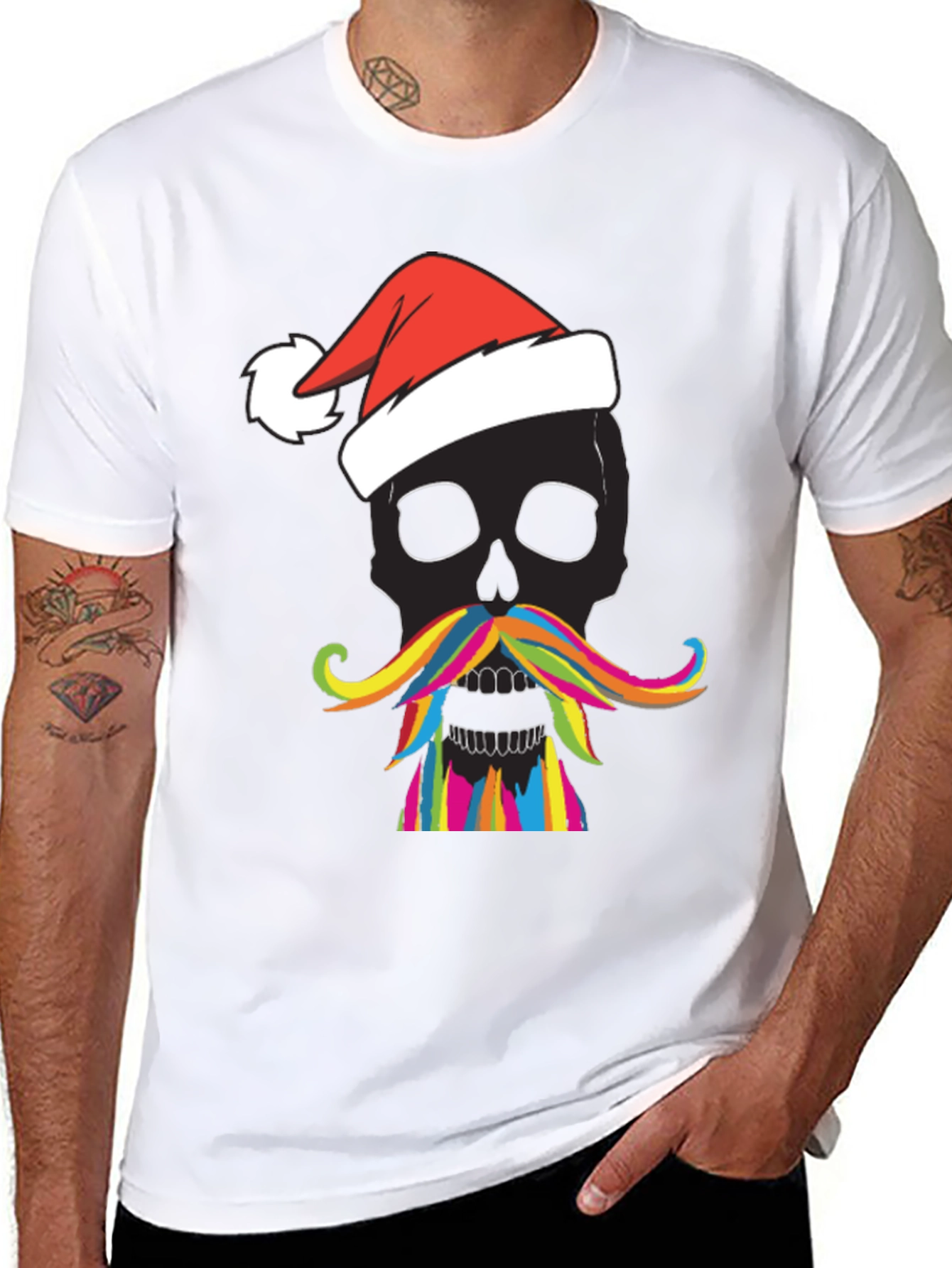 Skull with Santa Hat Mens Graphic Tee