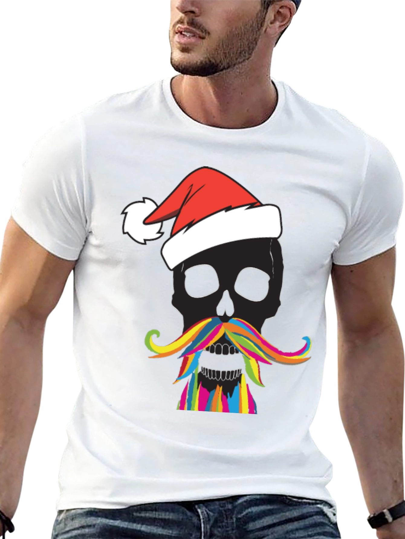 Skull with Santa Hat Mens Graphic Tee