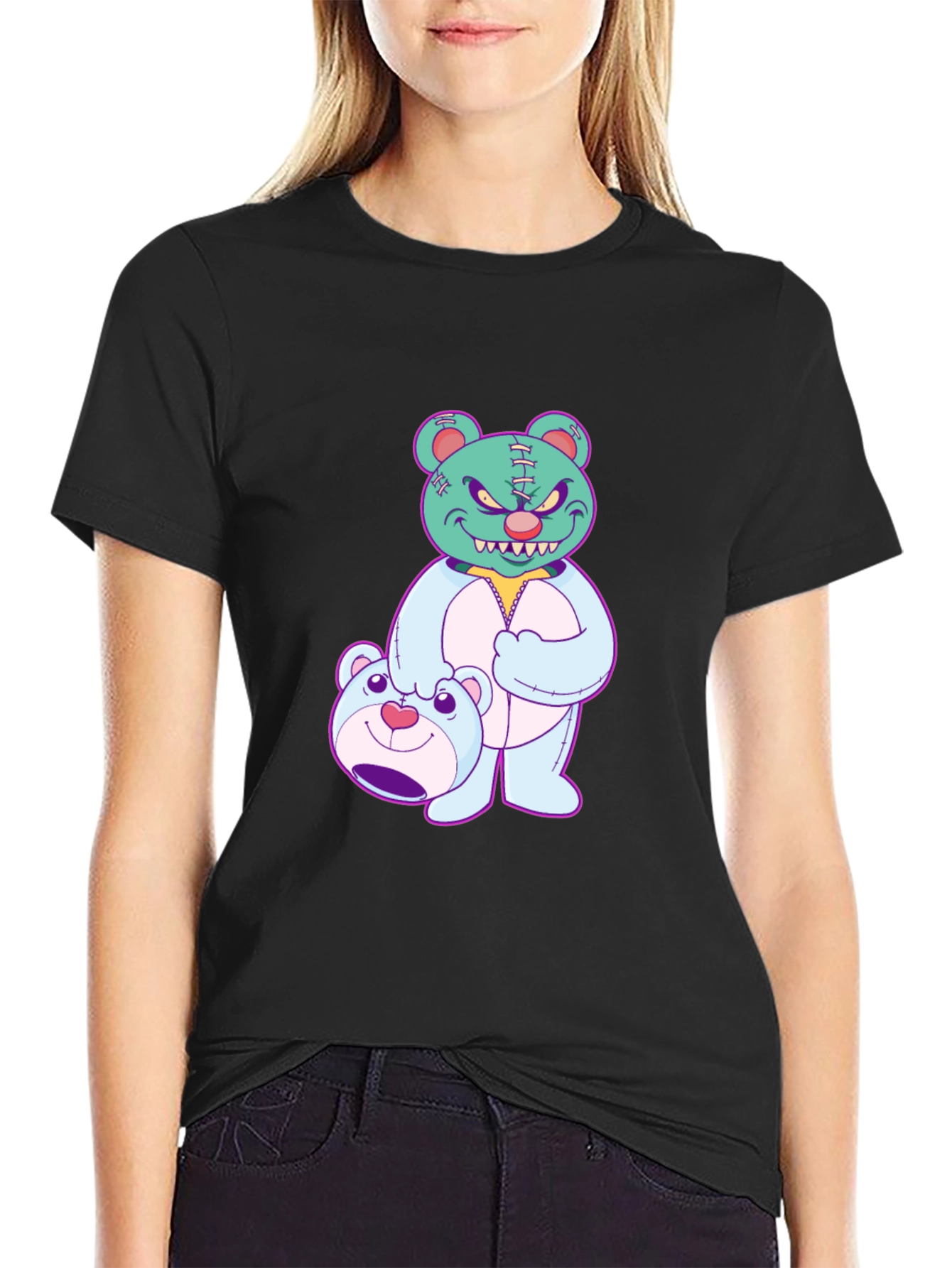 Edgy Teddy Bear Graphic Tee - Black