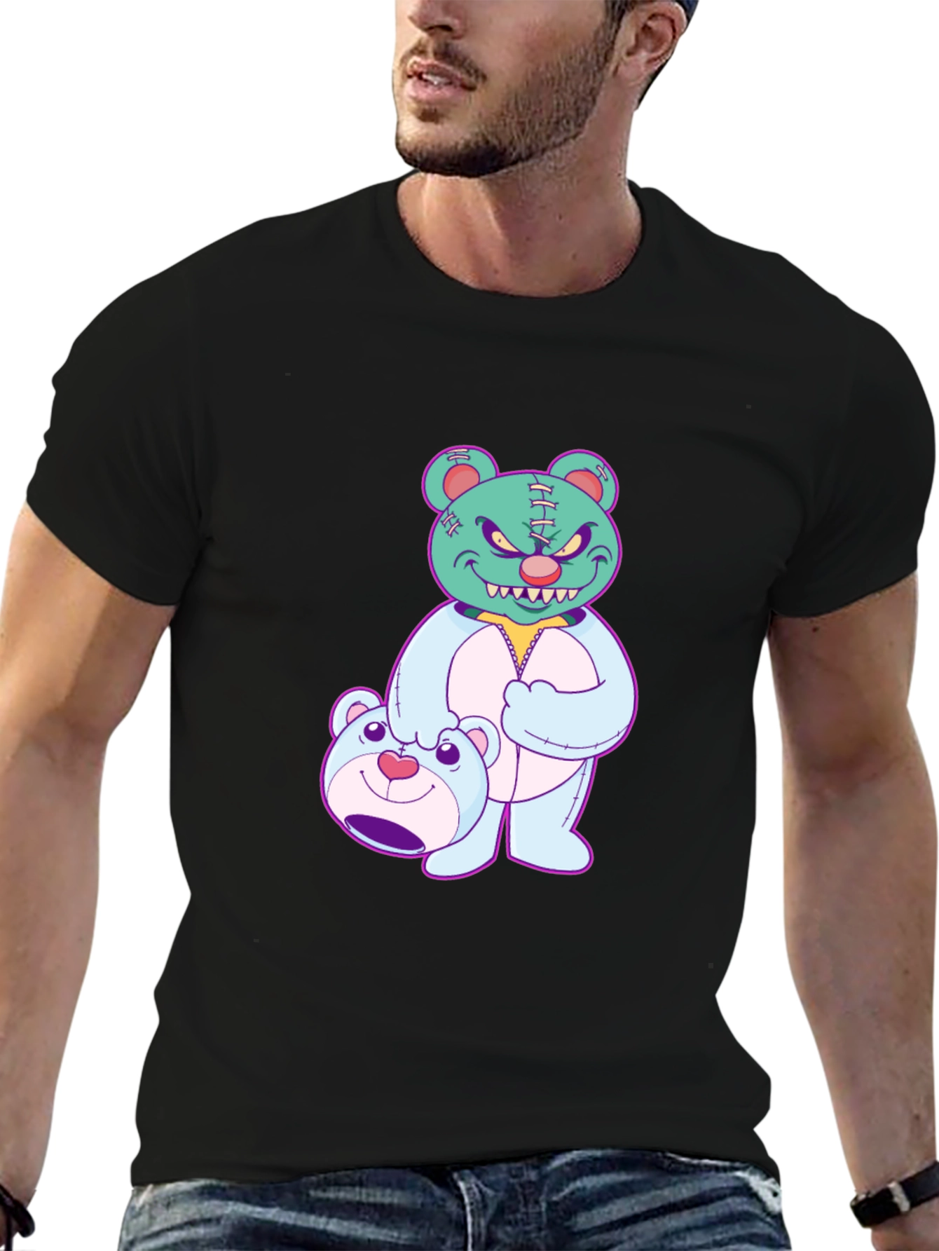 Edgy Teddy Bear Graphic Tee - Black