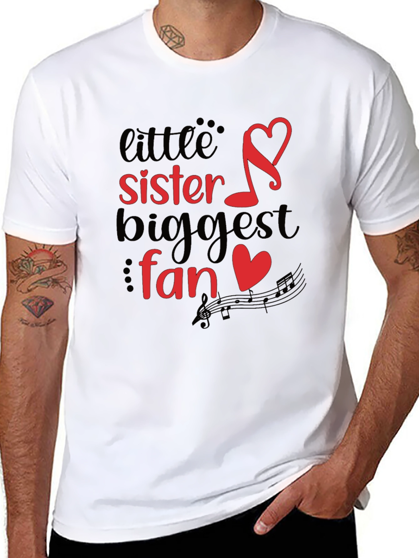 Little Sisters Biggest Fan Black Graphic Tee
