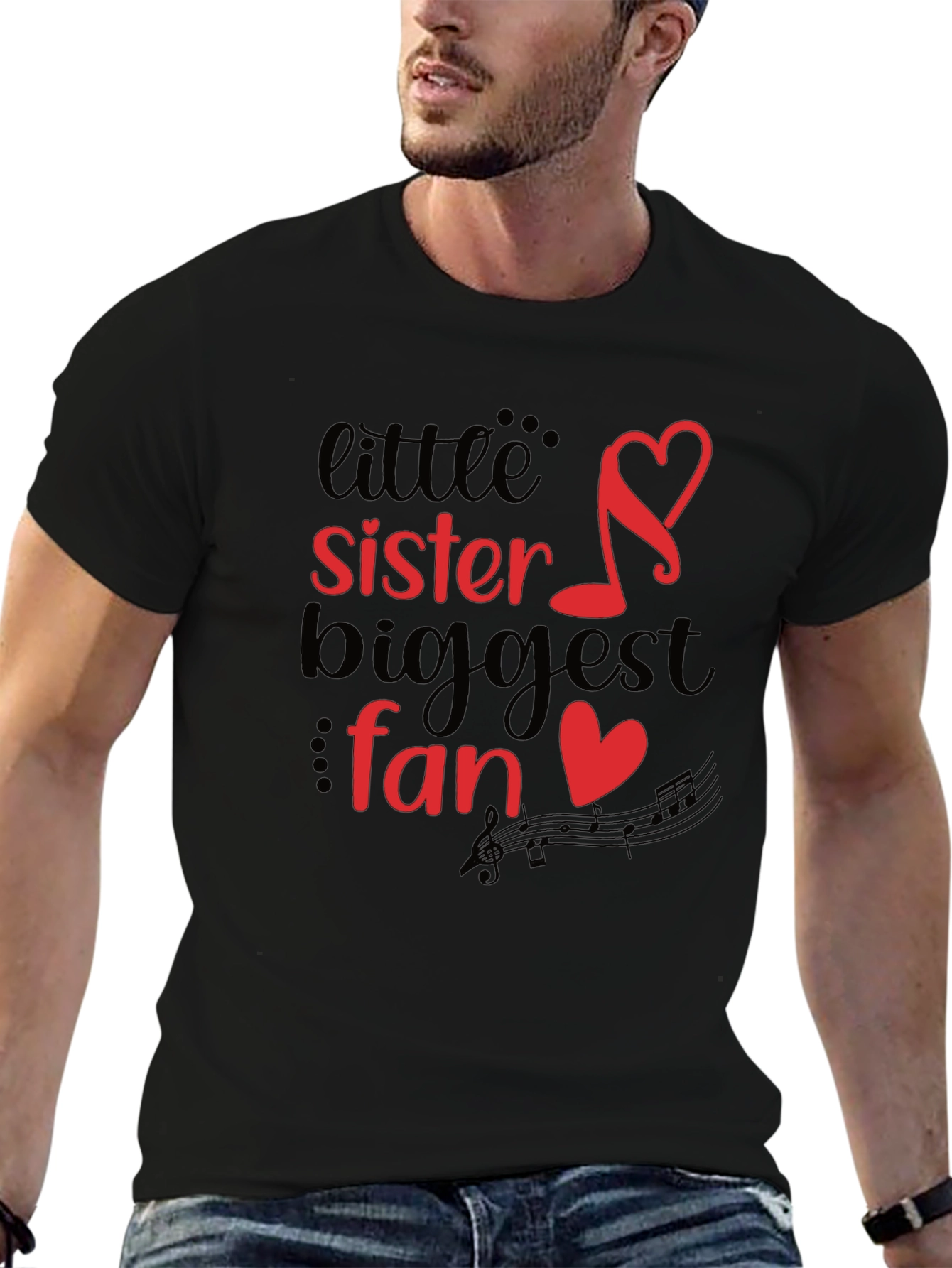 Little Sisters Biggest Fan Black Graphic Tee
