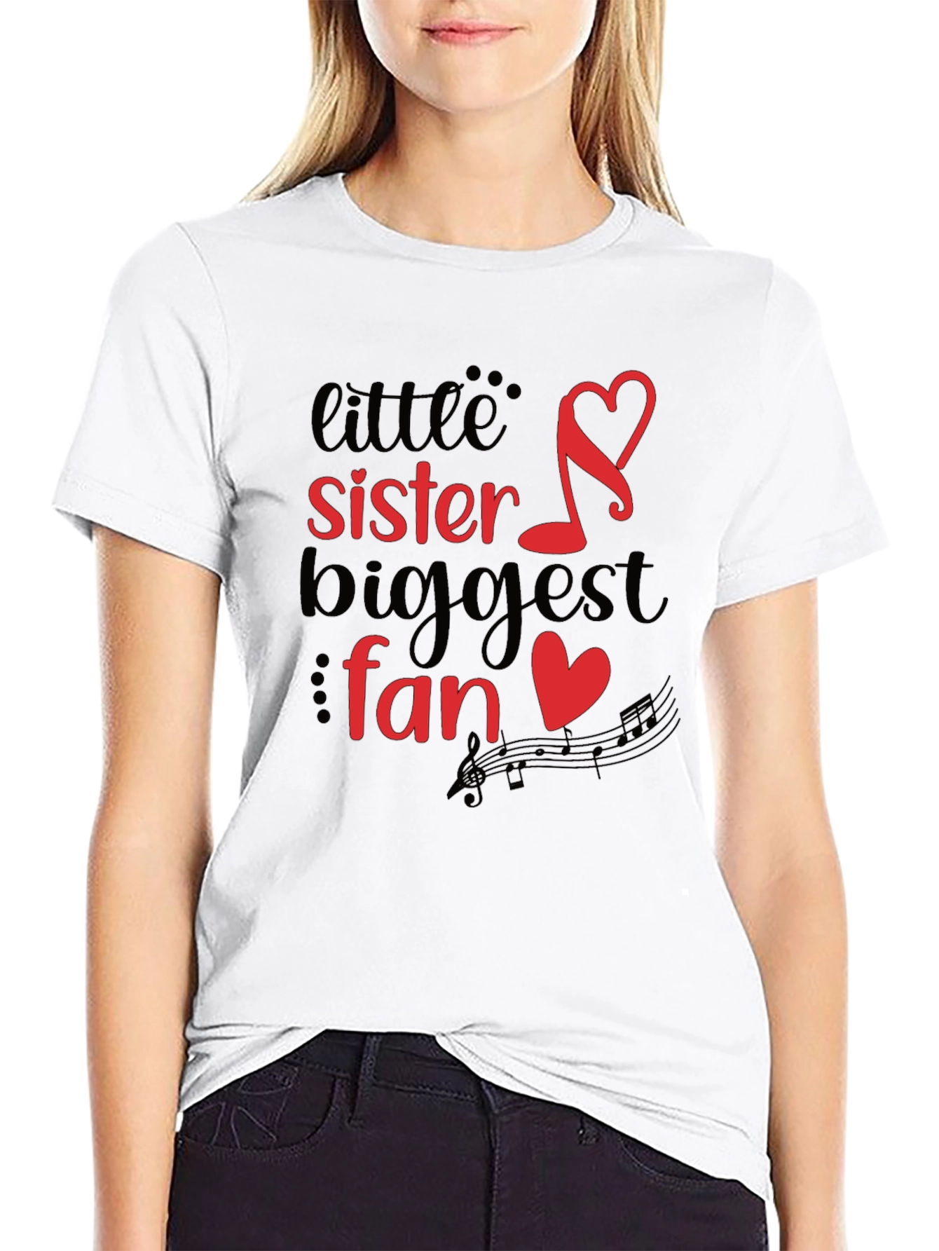 Little Sisters Biggest Fan Black Graphic Tee