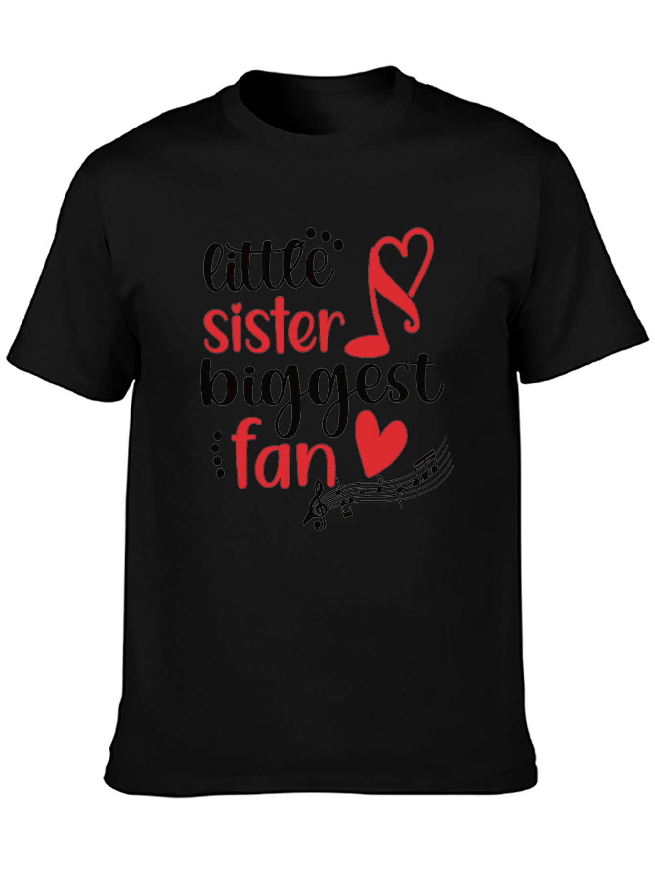 Little Sisters Biggest Fan Black Graphic Tee