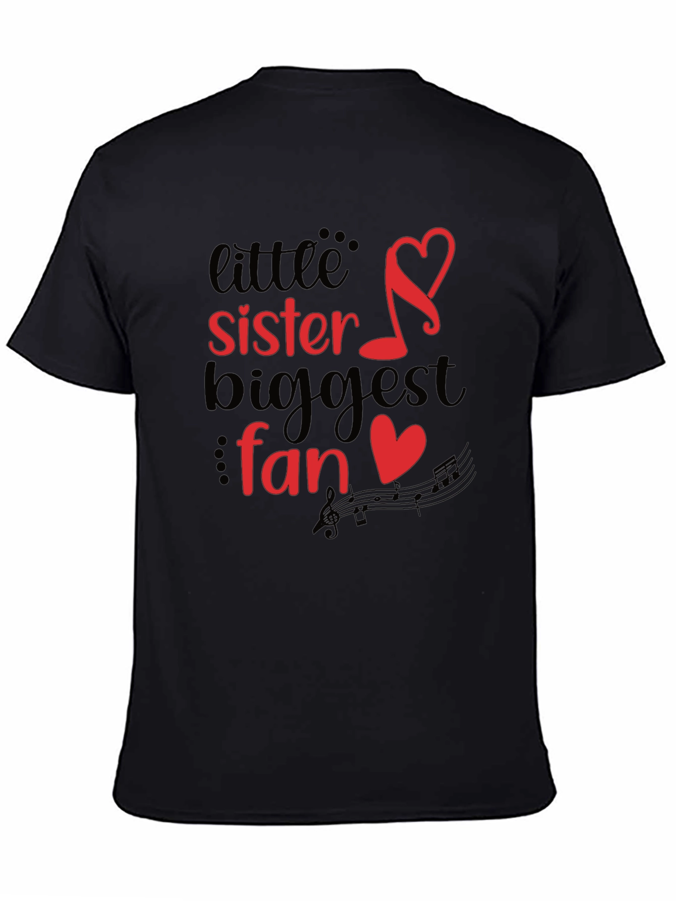 Little Sisters Biggest Fan Black Graphic Tee