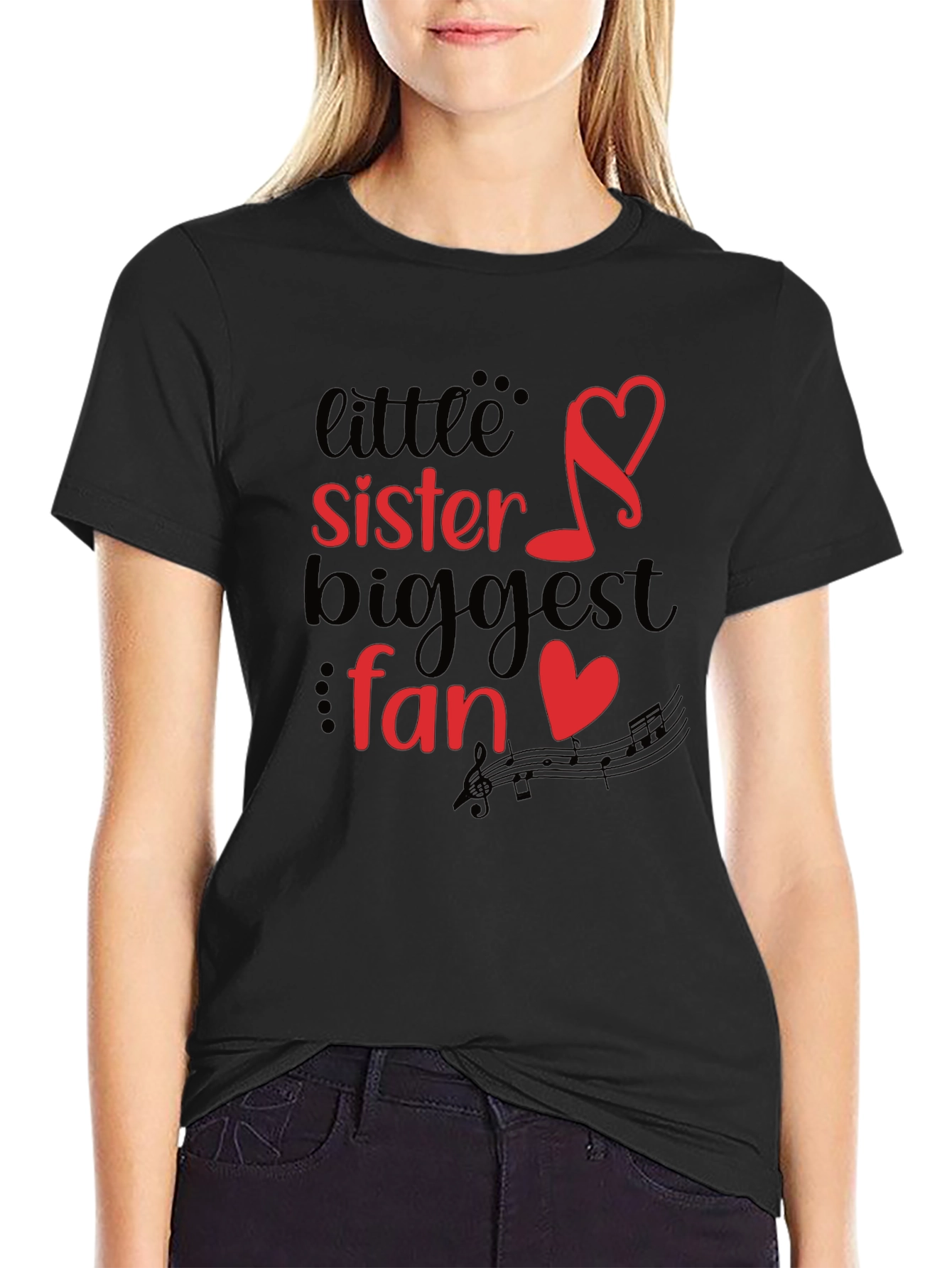 Little Sisters Biggest Fan Black Graphic Tee