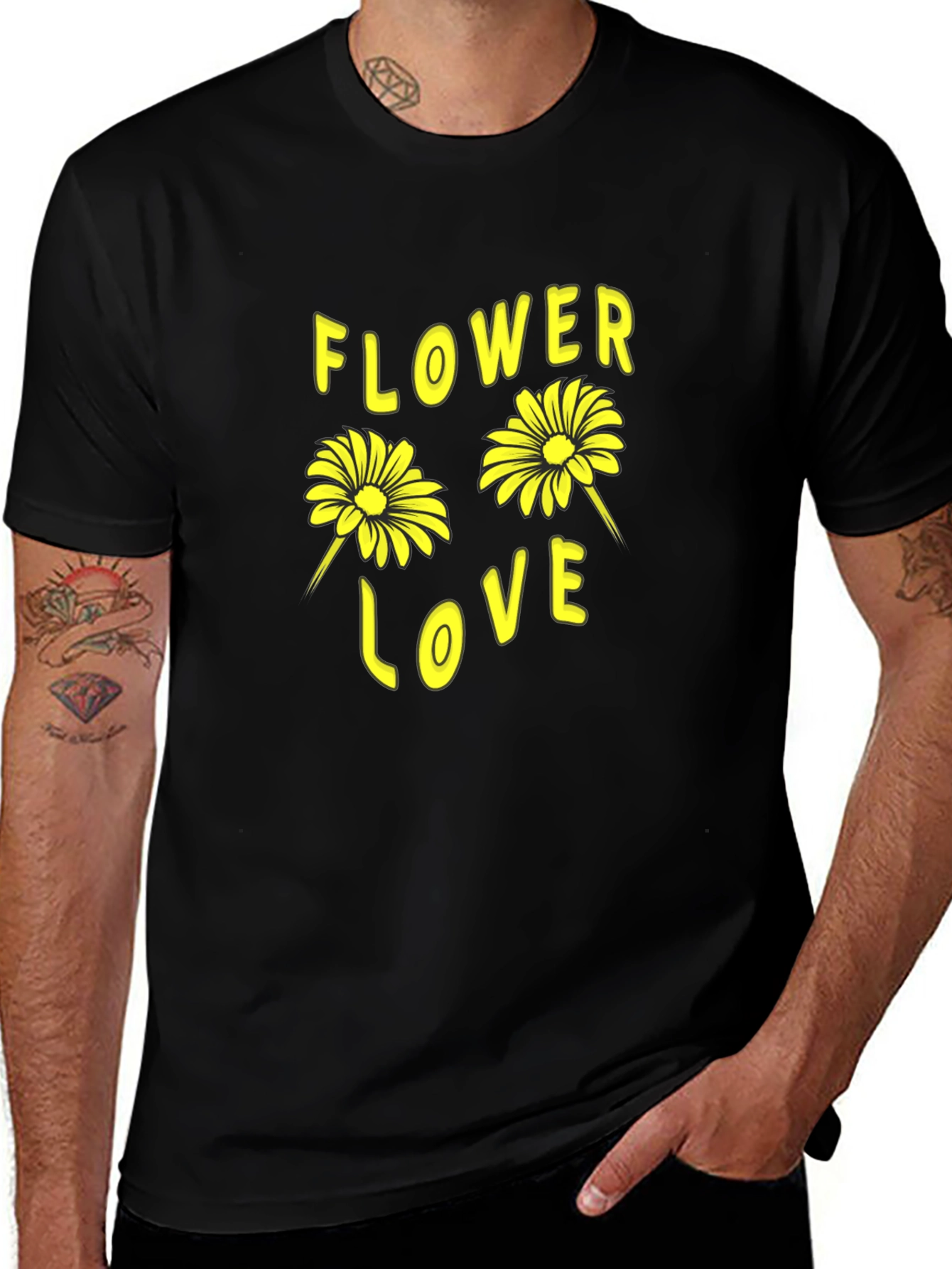 Flower Love Graphic Tee - Black Cotton Shirt