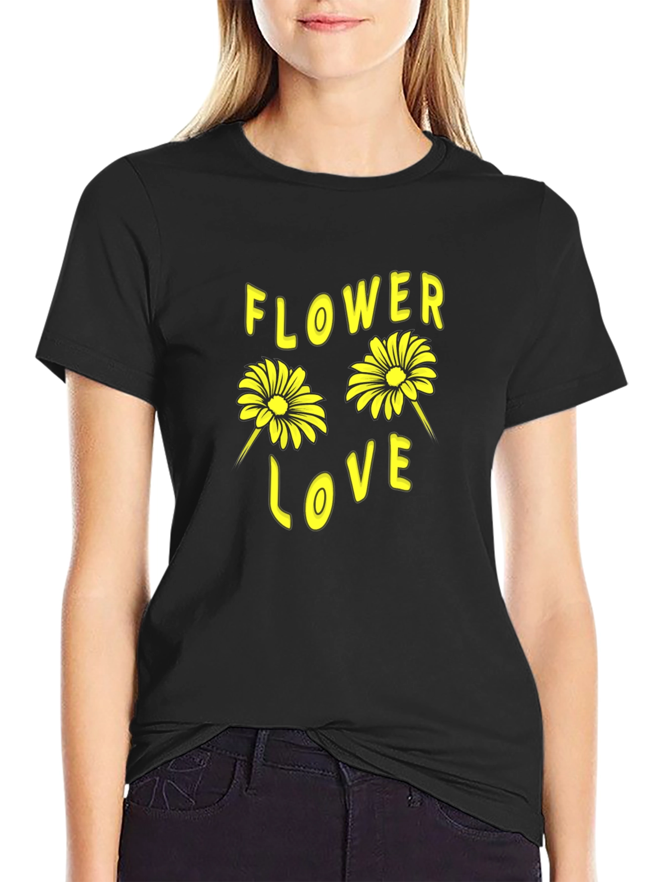 Flower Love Graphic Tee - Black Cotton Shirt
