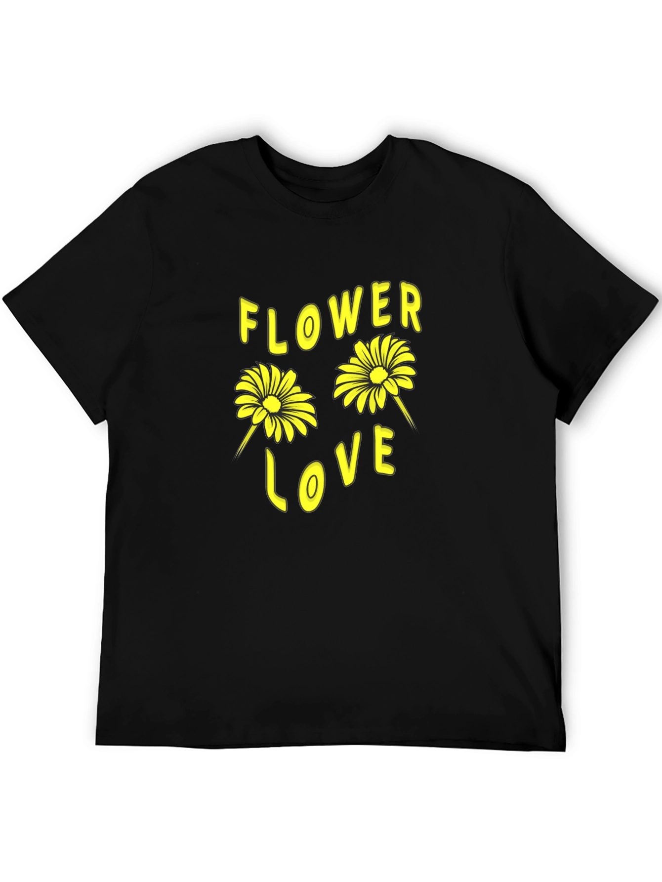 Flower Love Graphic Tee - Black Cotton Shirt