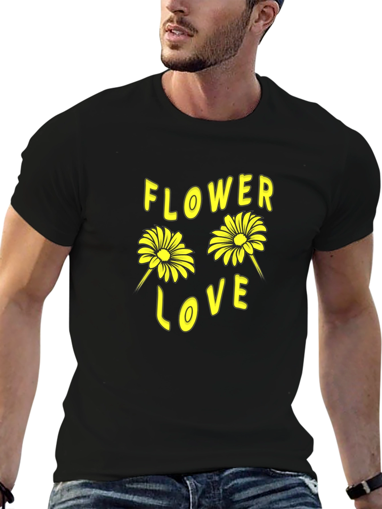 Flower Love Graphic Tee - Black Cotton Shirt