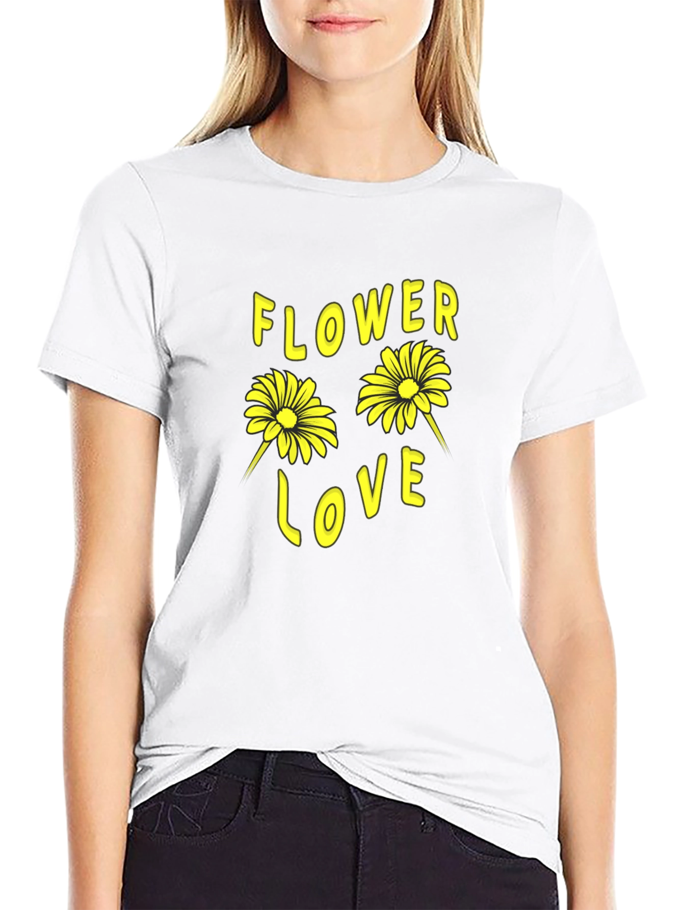 Flower Love Graphic Tee - Black Cotton Shirt