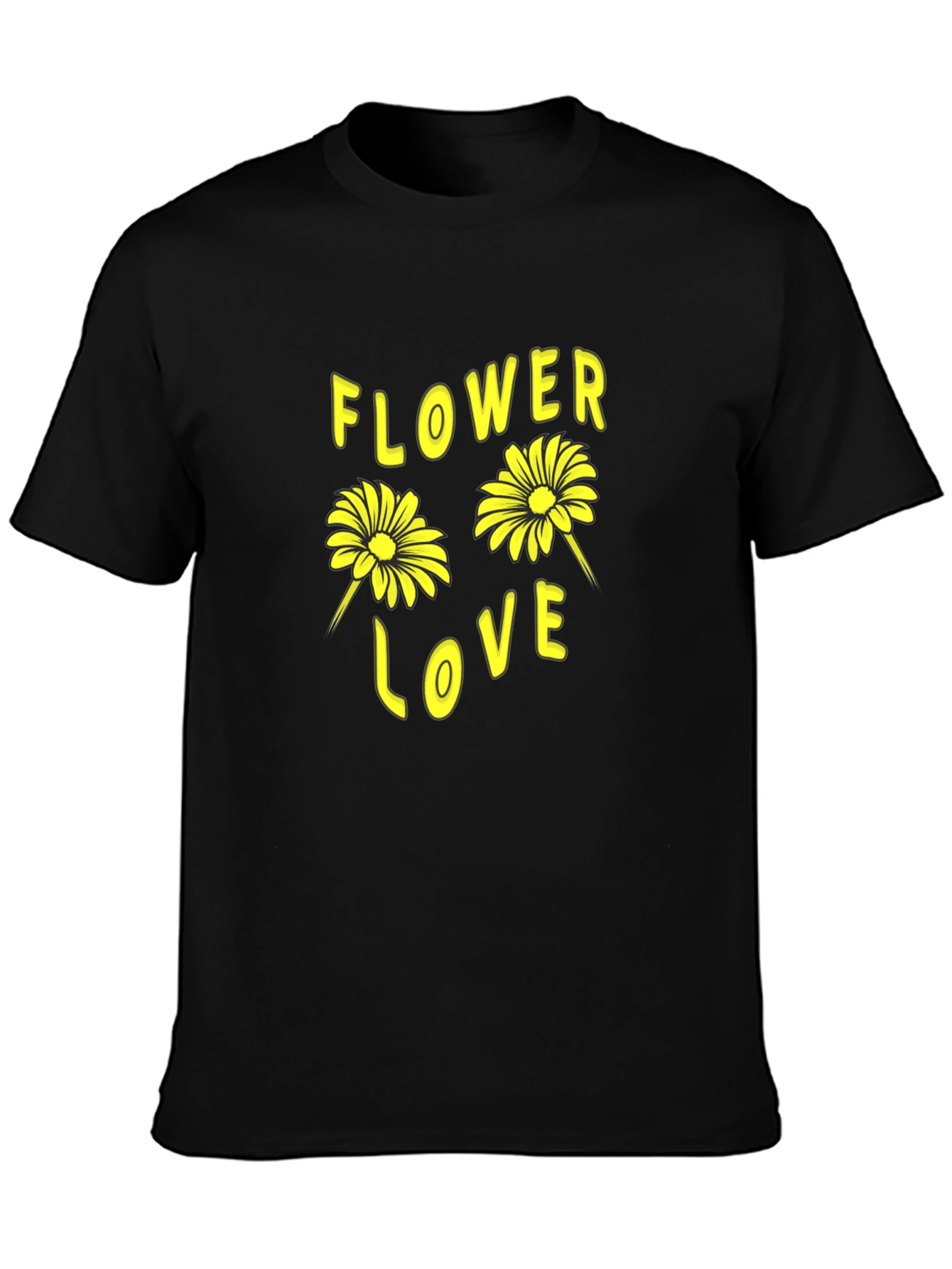 Flower Love Graphic Tee - Black Cotton Shirt