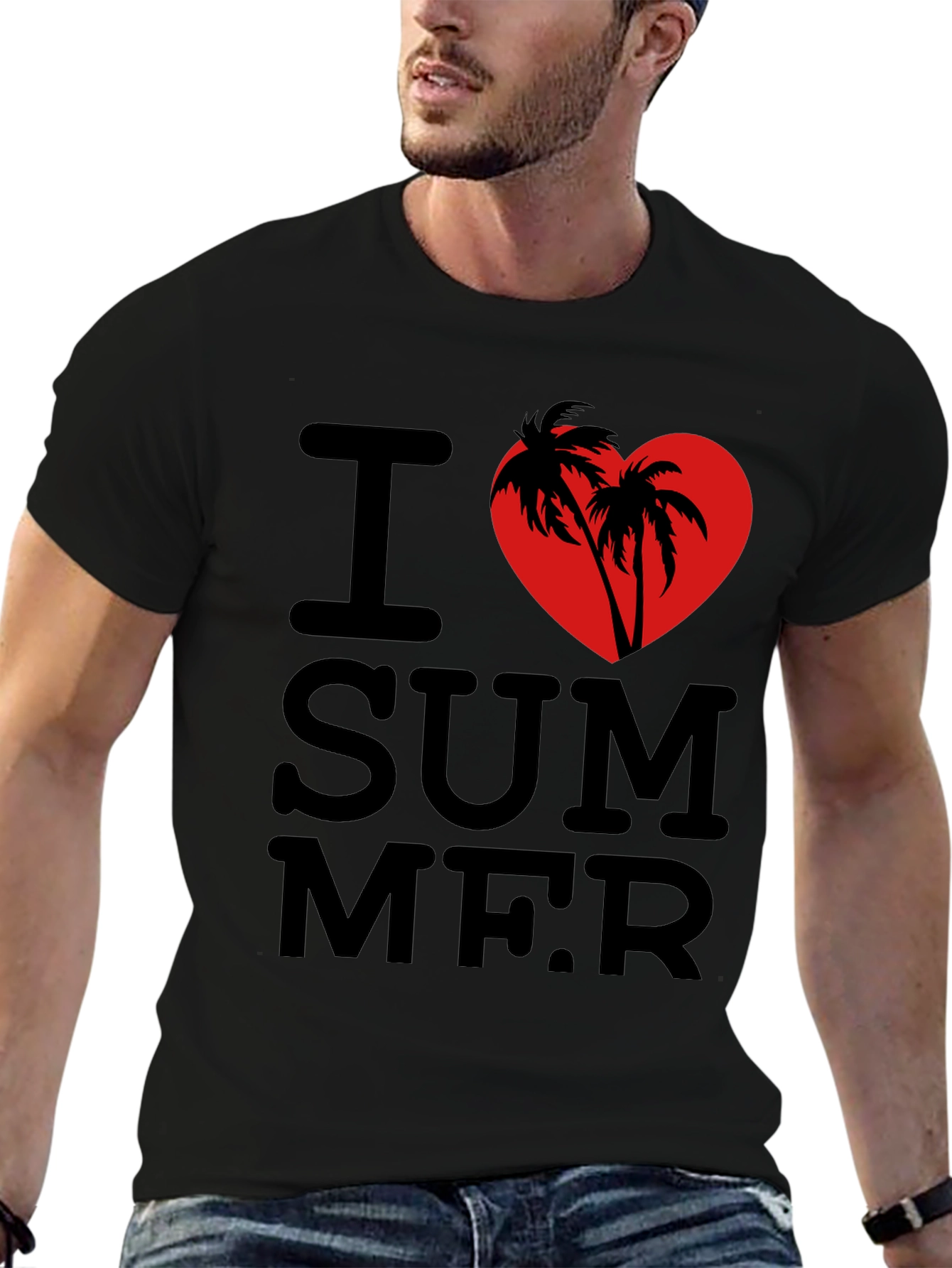 I Love Summer T-Shirt - Palm Tree Heart Design