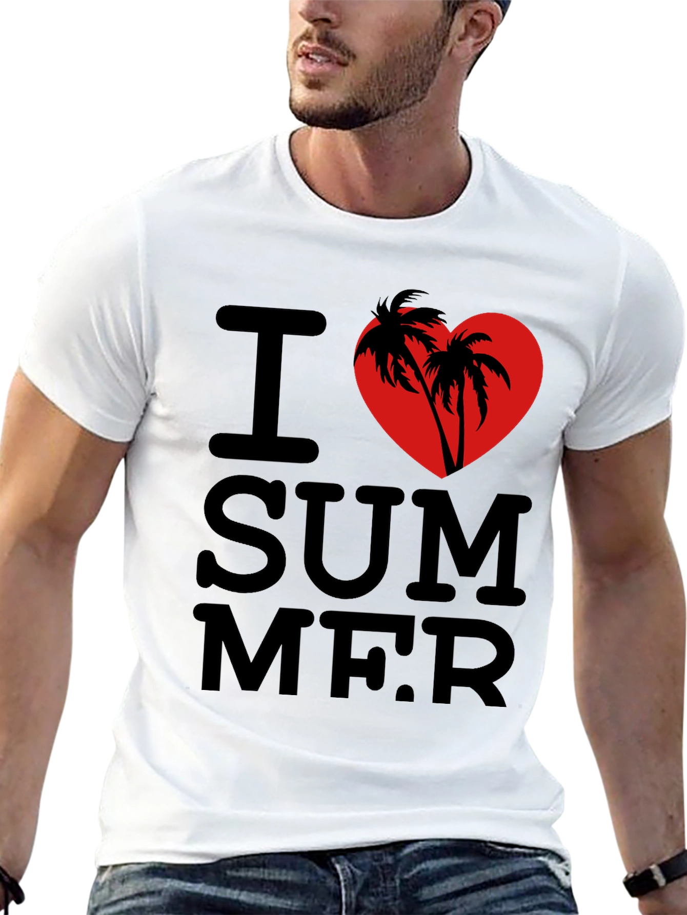 I Love Summer T-Shirt - Palm Tree Heart Design