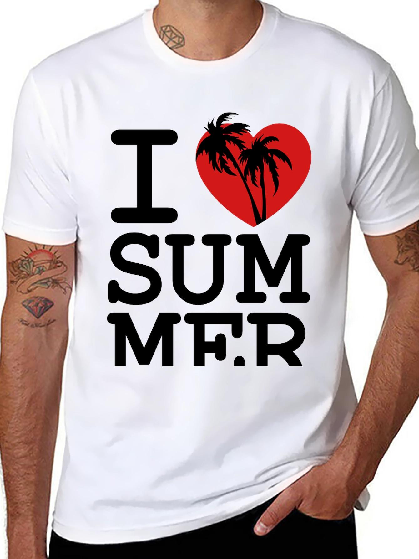 I Love Summer T-Shirt - Palm Tree Heart Design