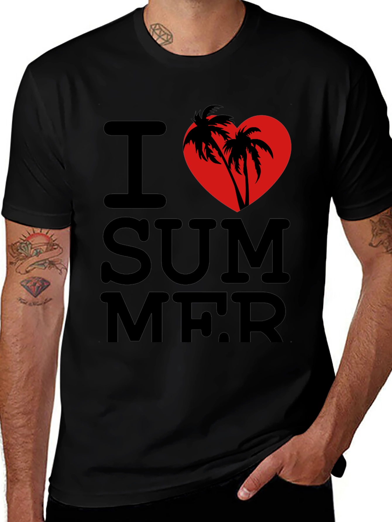 I Love Summer T-Shirt - Palm Tree Heart Design