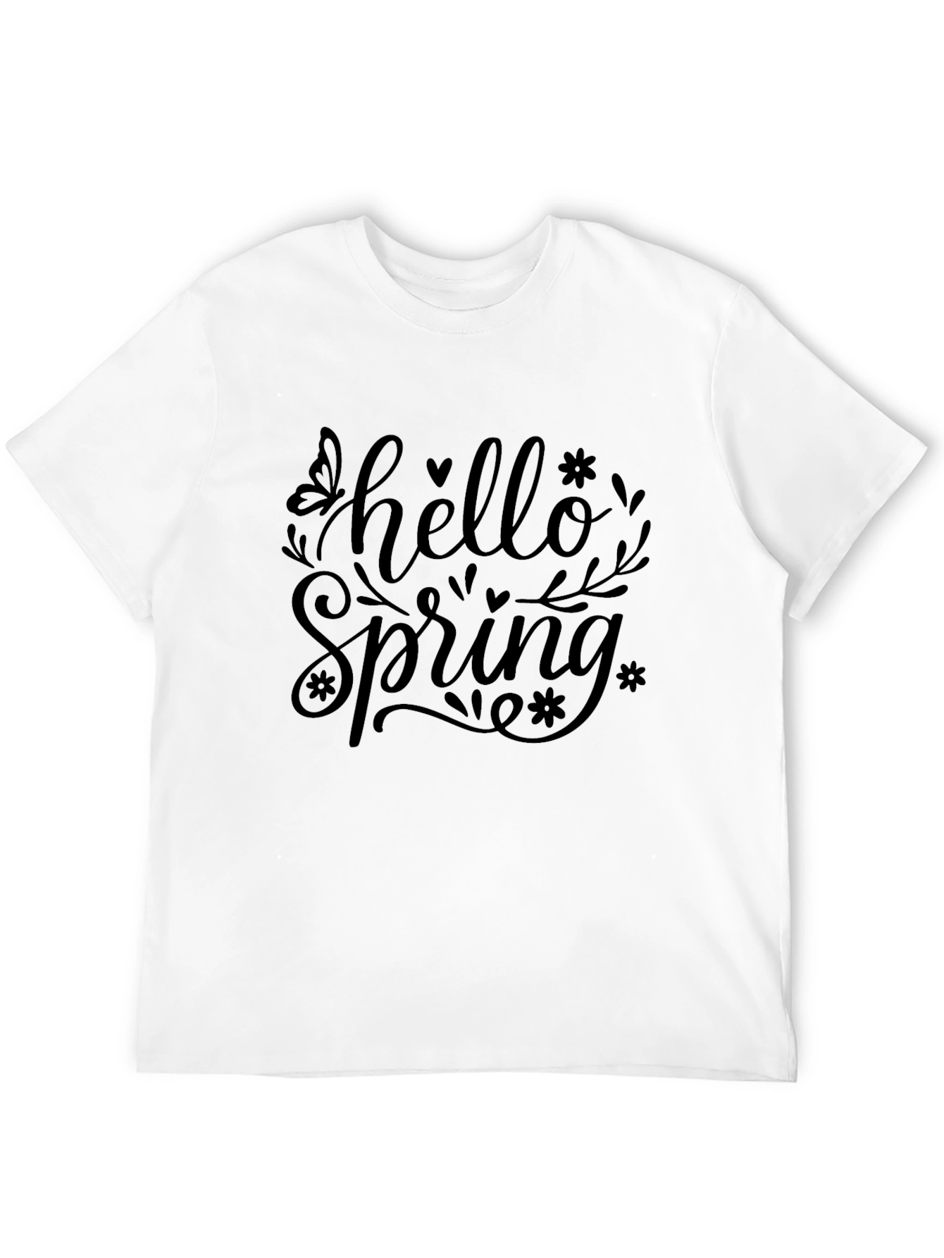 Hello Spring Black Graphic T-Shirt