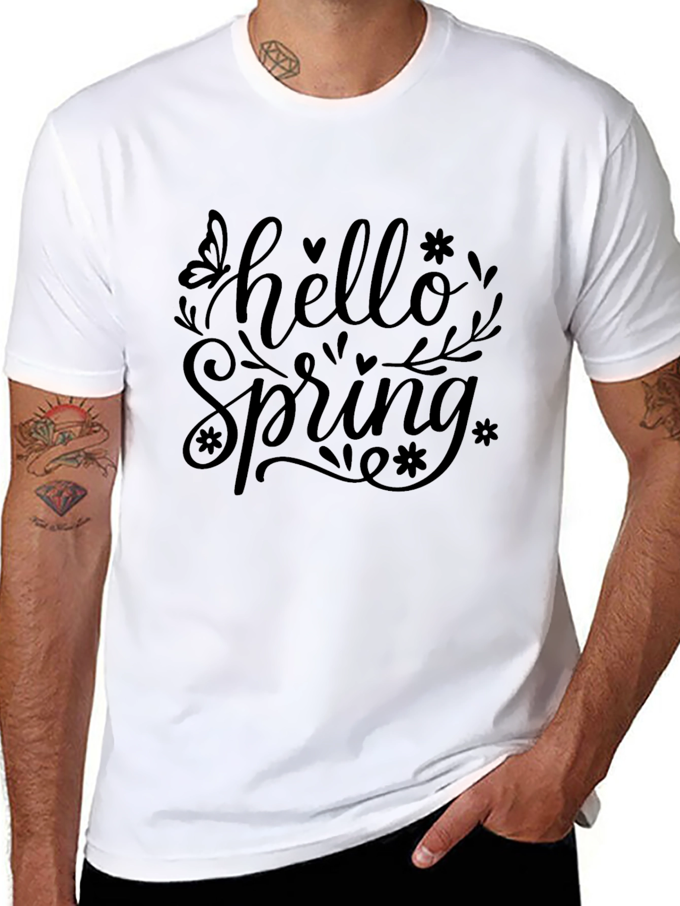 Hello Spring Black Graphic T-Shirt