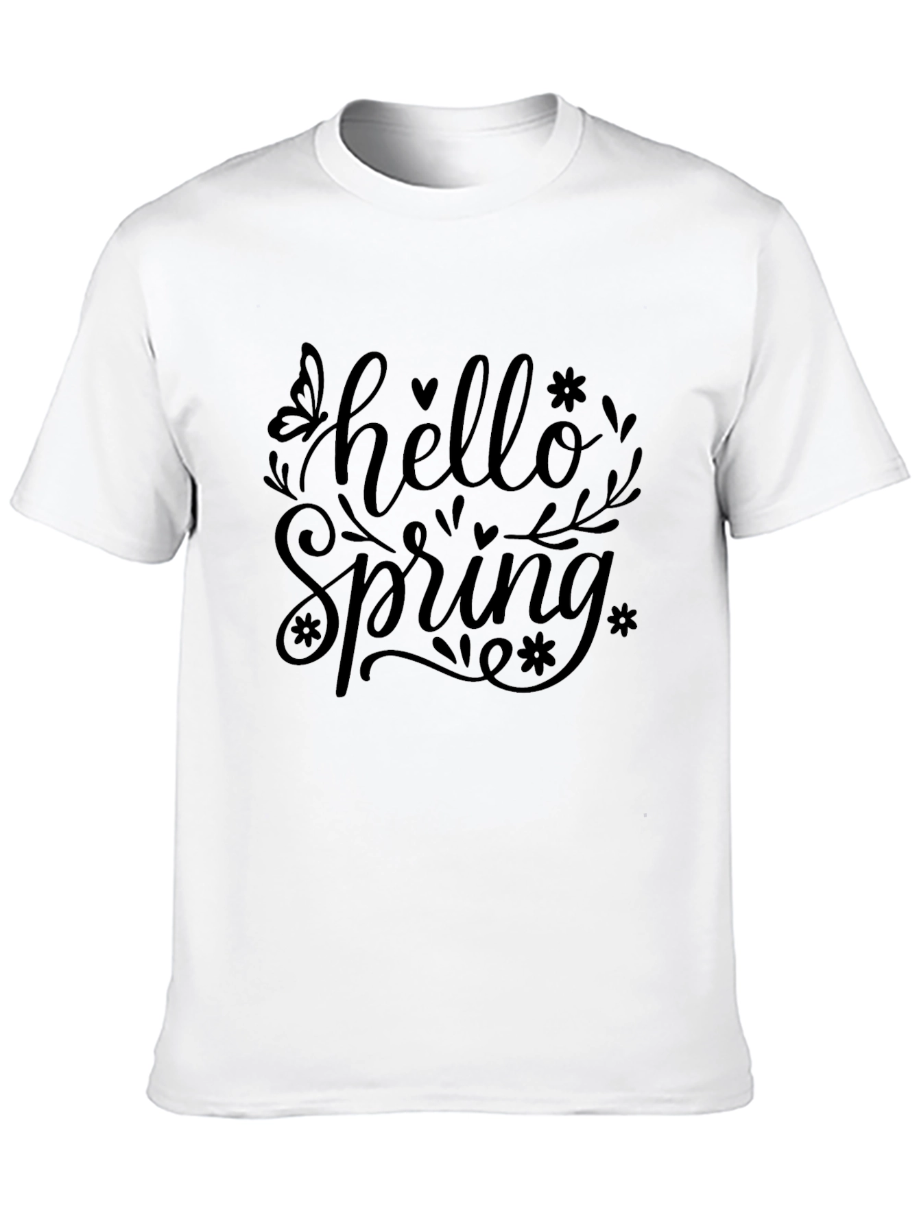 Hello Spring Black Graphic T-Shirt