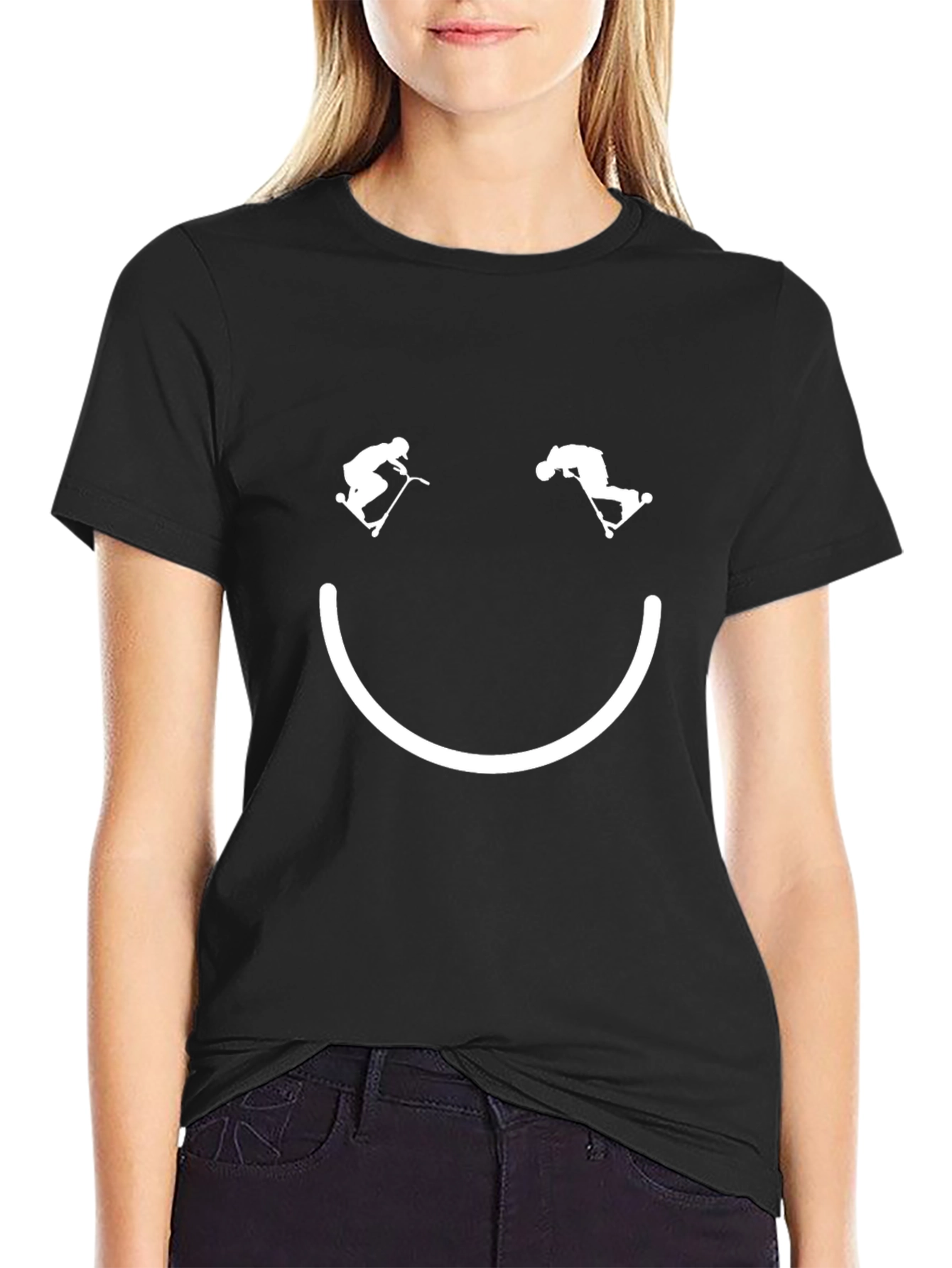 Smiley Face Scooter T-Shirt - Black