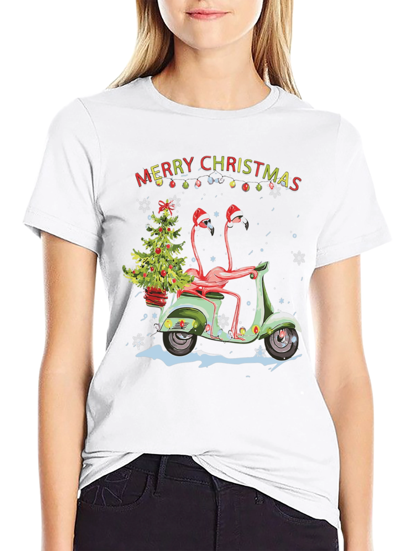 Flamingo Christmas Scooter T-Shirt