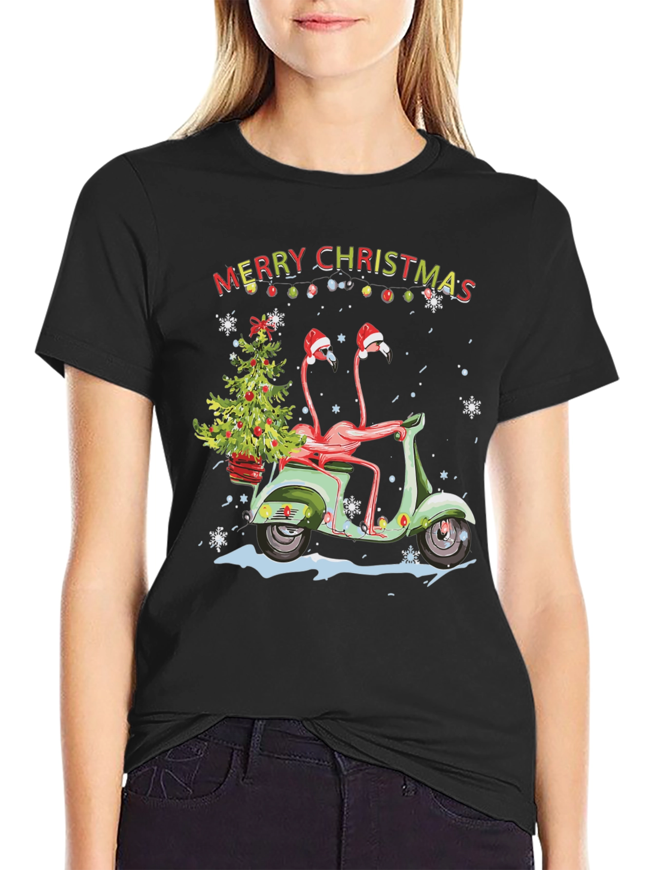 Flamingo Christmas Scooter T-Shirt