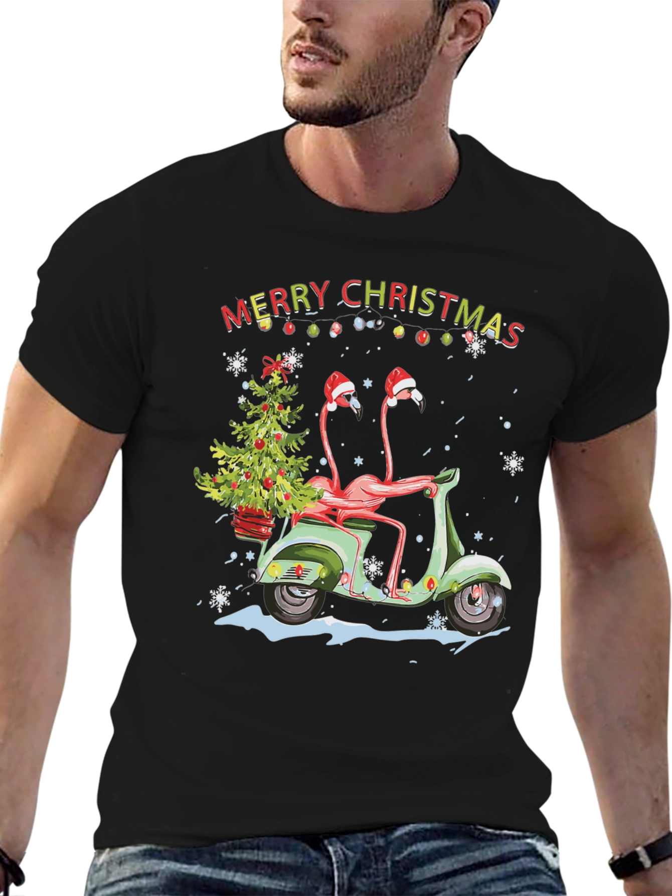 Flamingo Christmas Scooter T-Shirt