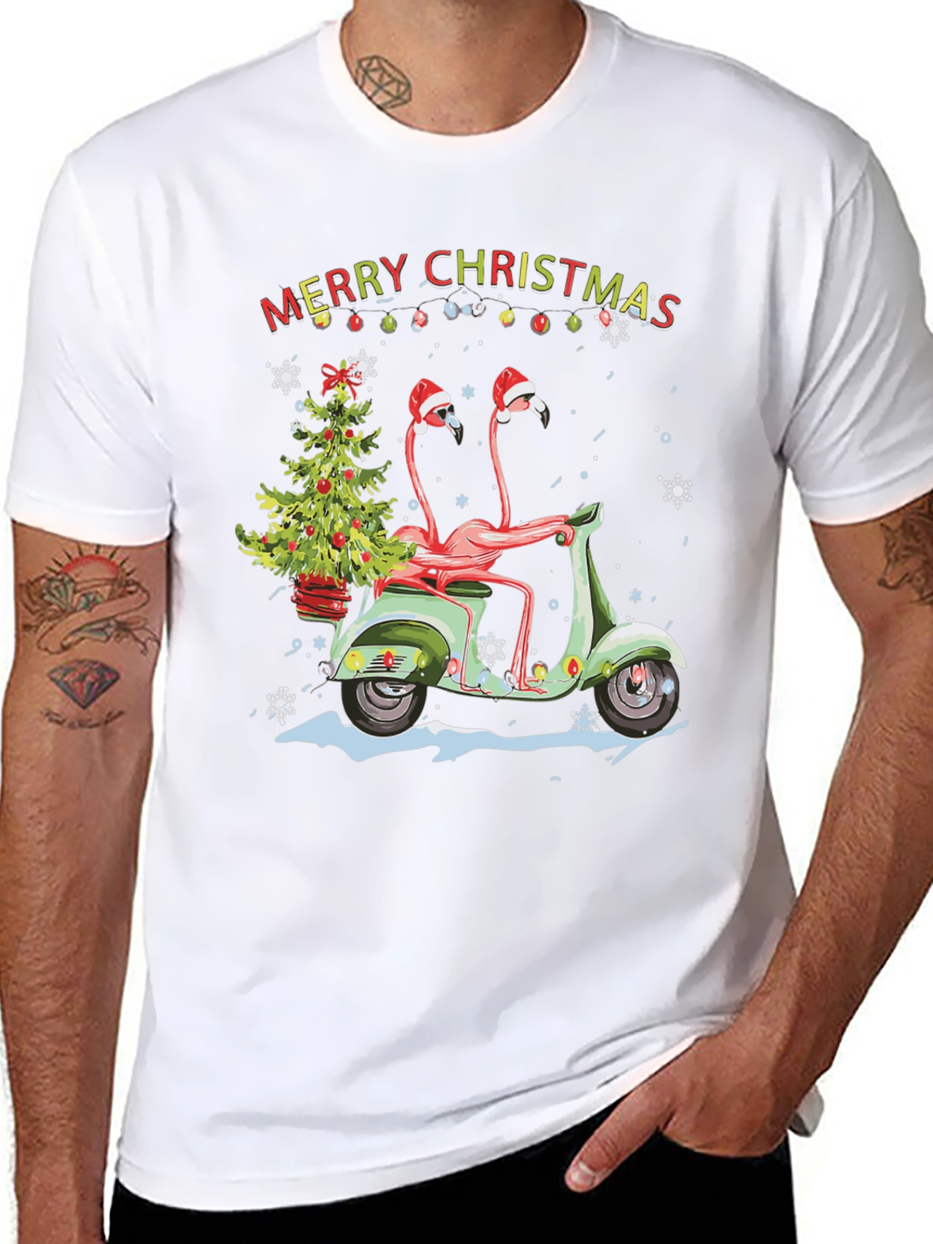 Flamingo Christmas Scooter T-Shirt