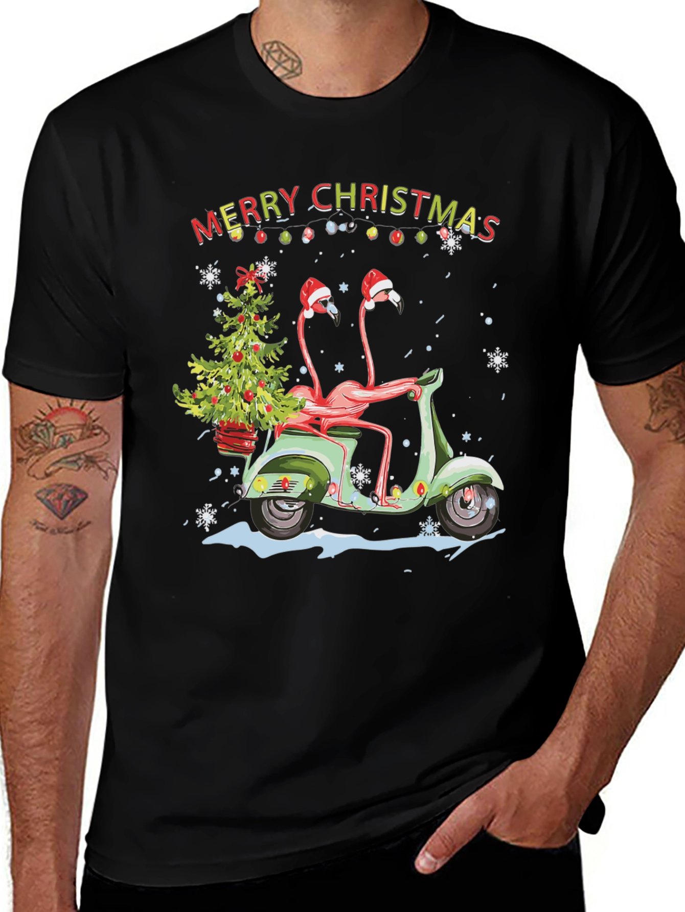 Flamingo Christmas Scooter T-Shirt
