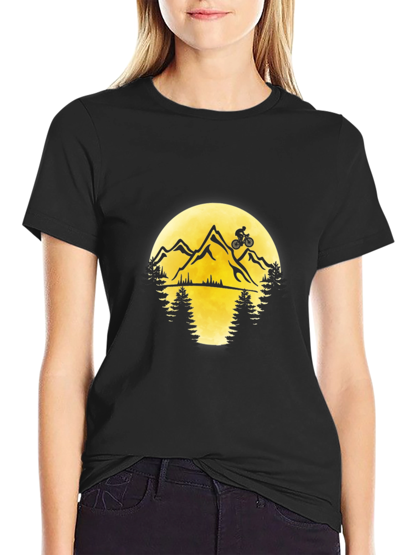 Mountain Biking Graphic Tee - Black Cotton T-Shirt