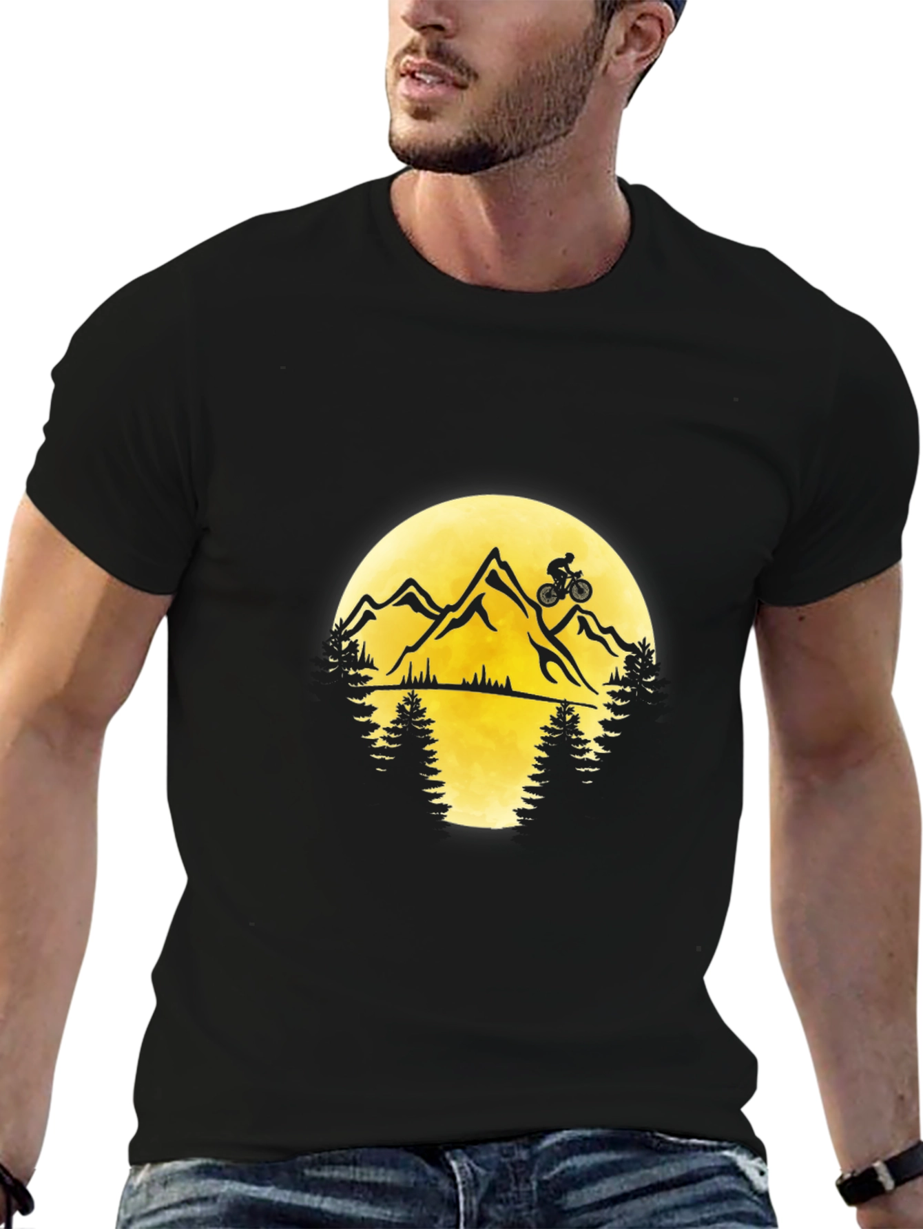 Mountain Biking Graphic Tee - Black Cotton T-Shirt