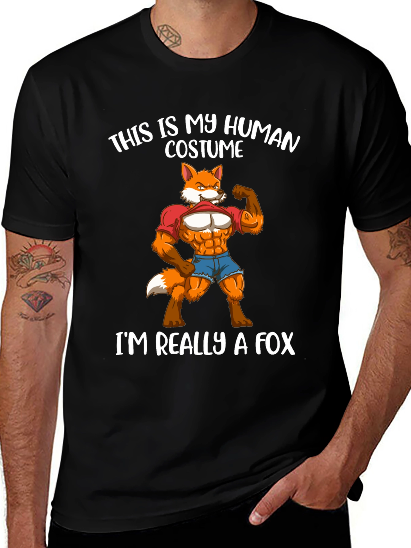 Human Costume Fox T-Shirt Funny Animal Lover Tee